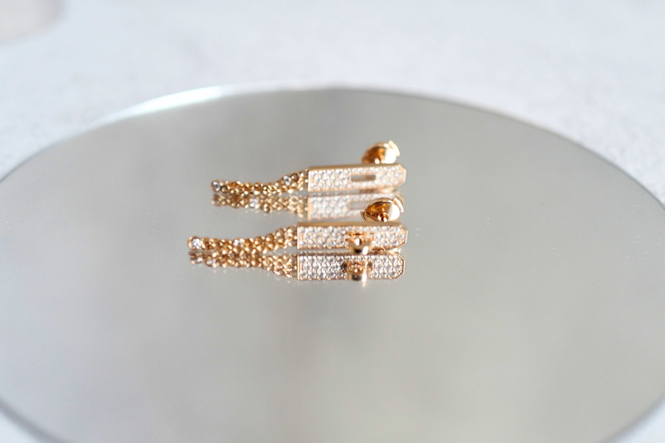 Hermès Kelly Gavroche Earrings 18K Rose Gold Diamond Small Model