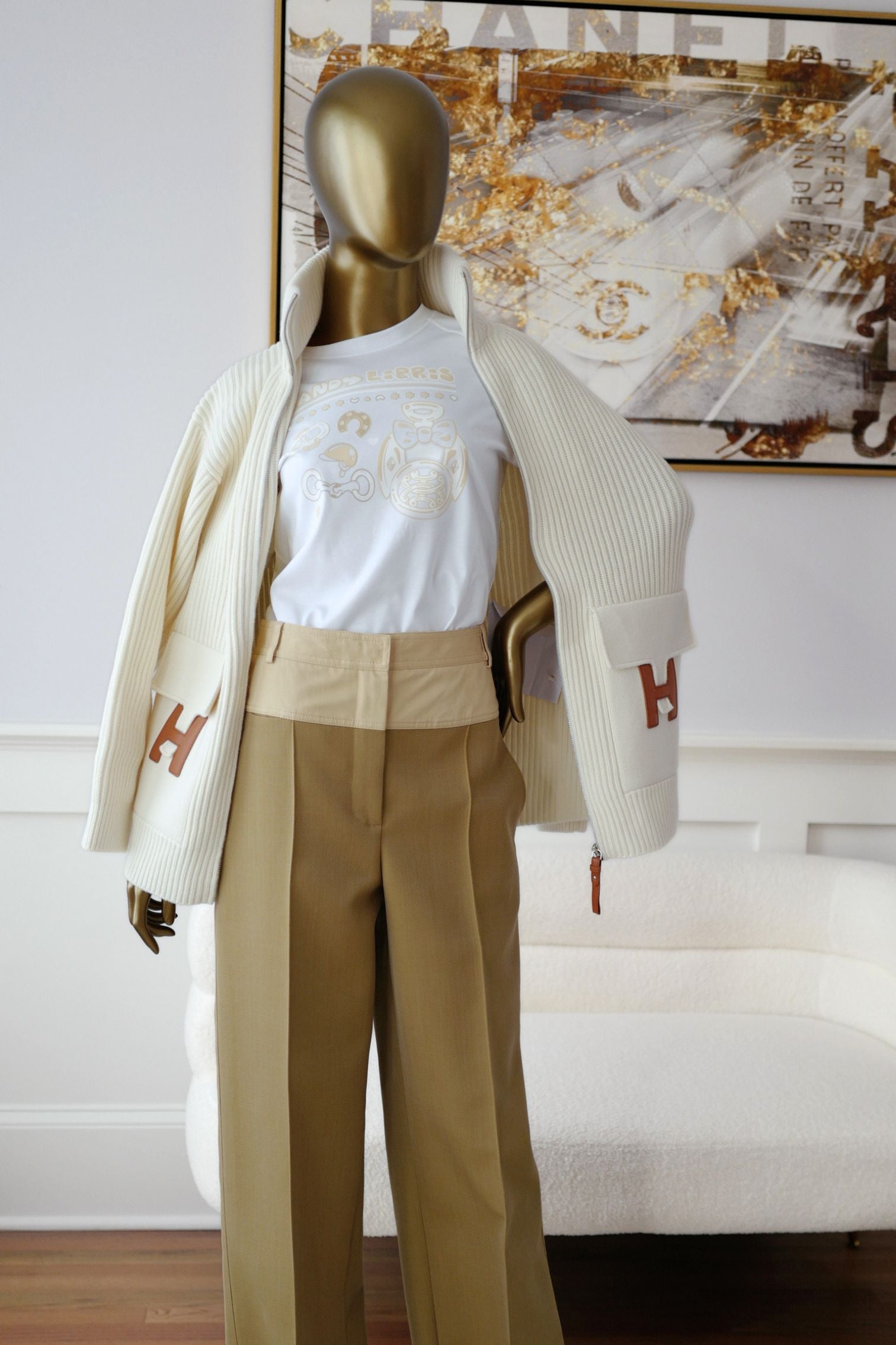 Hermès Blouson Cardigan Blanc Naturel Wool Knit Size 34