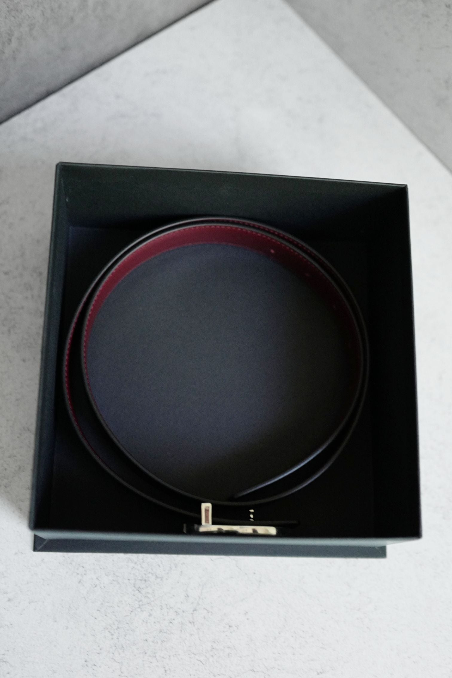Chanel CC Reversible Belt Black Burgundy Silver Calfskin Metal Size 85