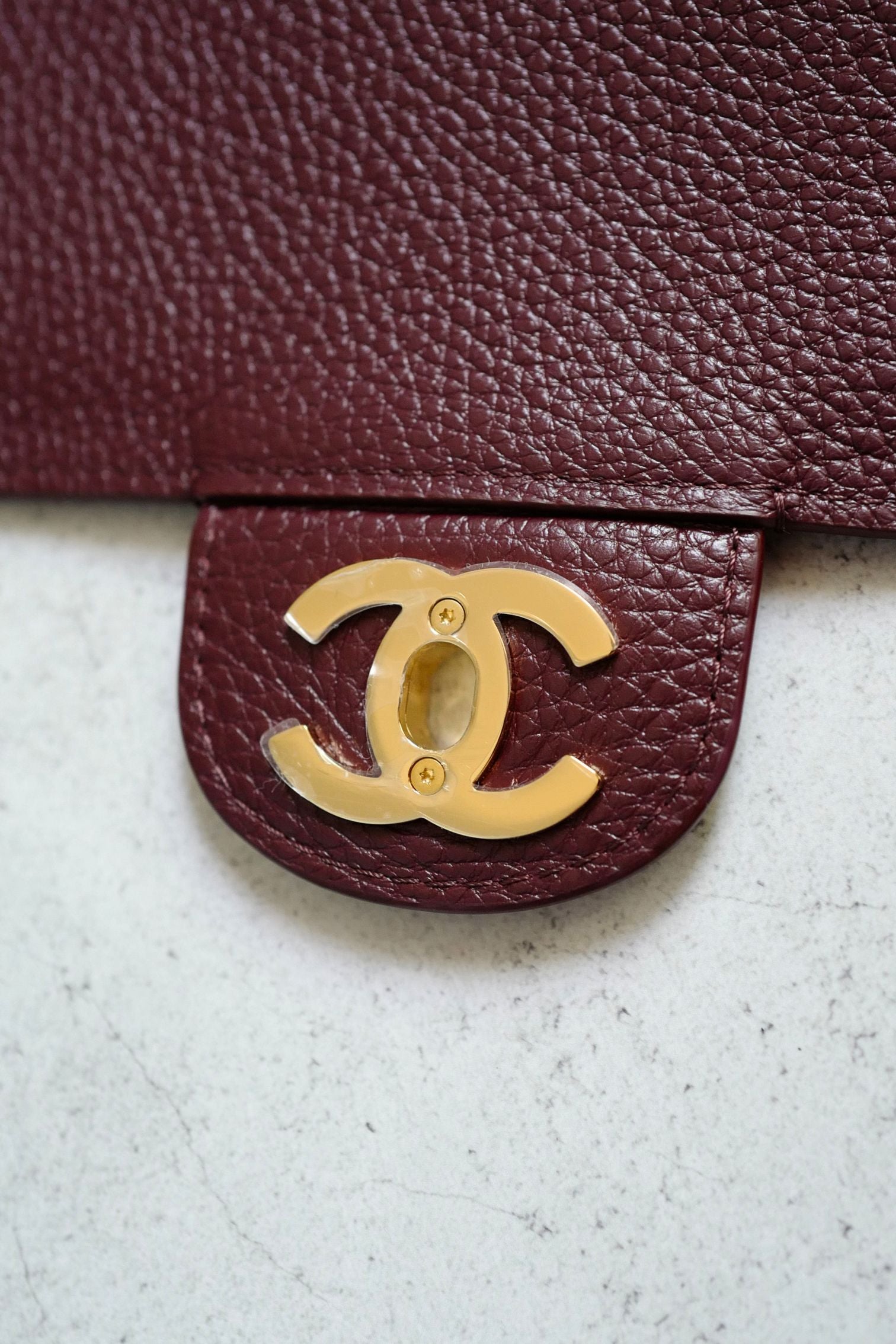 Chanel 26S Matthieu Blazy's Maxi 38 Flapbag Burgundy Grained Calfskin Gold HW