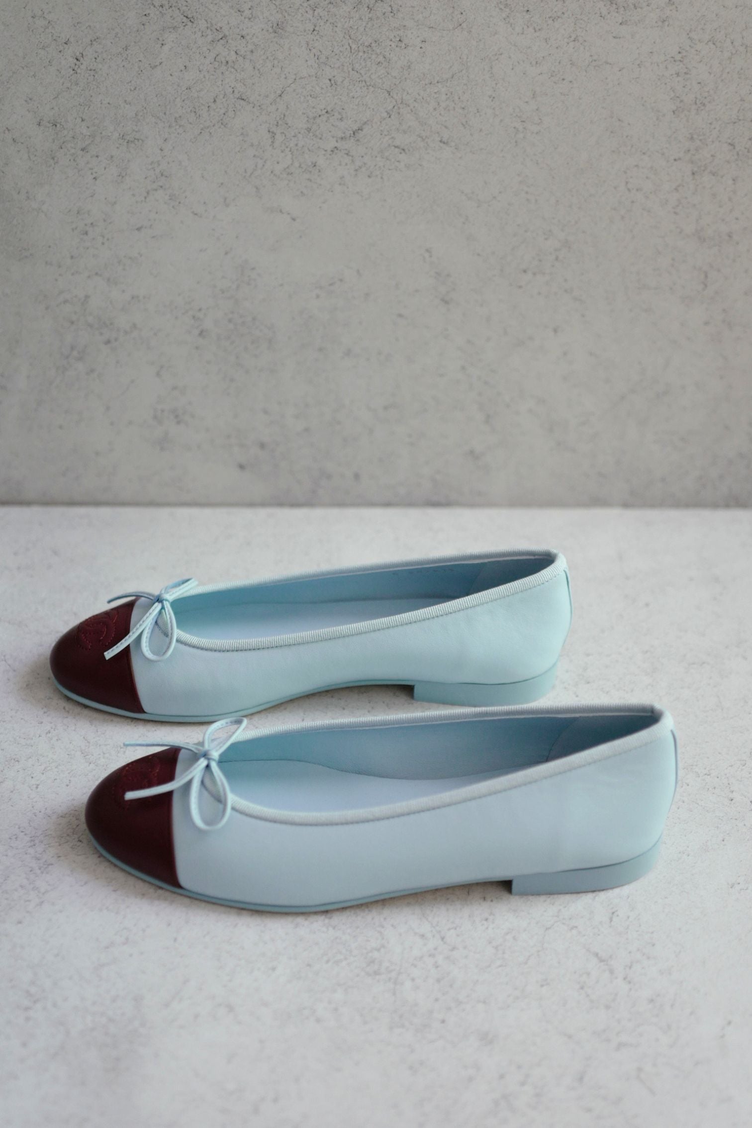 Chanel 26S Matthieu Blazy's Ballet Flats Burgundy Blue Lambskin Size 37