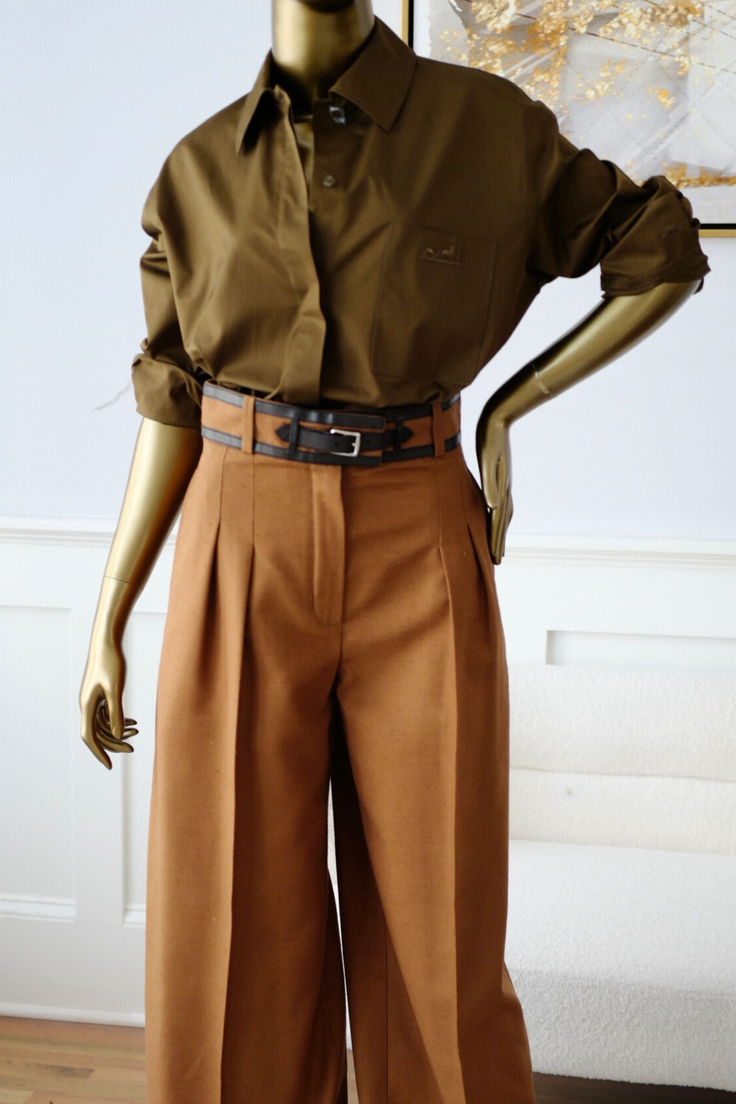Hermès Women Shirt Marron Muschio Cotton Twill Size 36