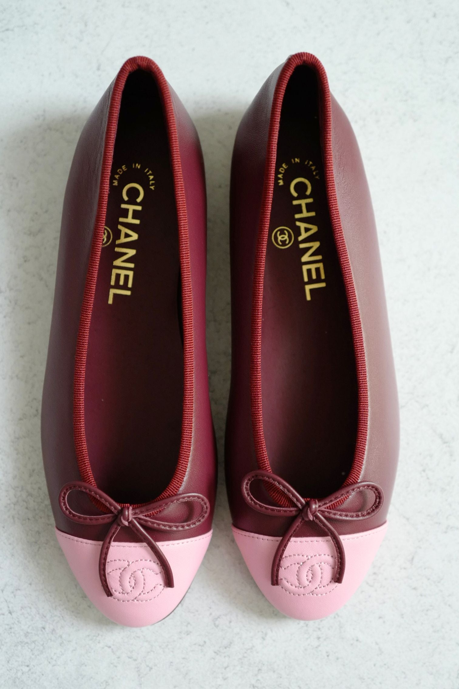 Chanel 26S Matthieu Blazy's Ballet Flats Burgundy Pink Lambskin Size 36C