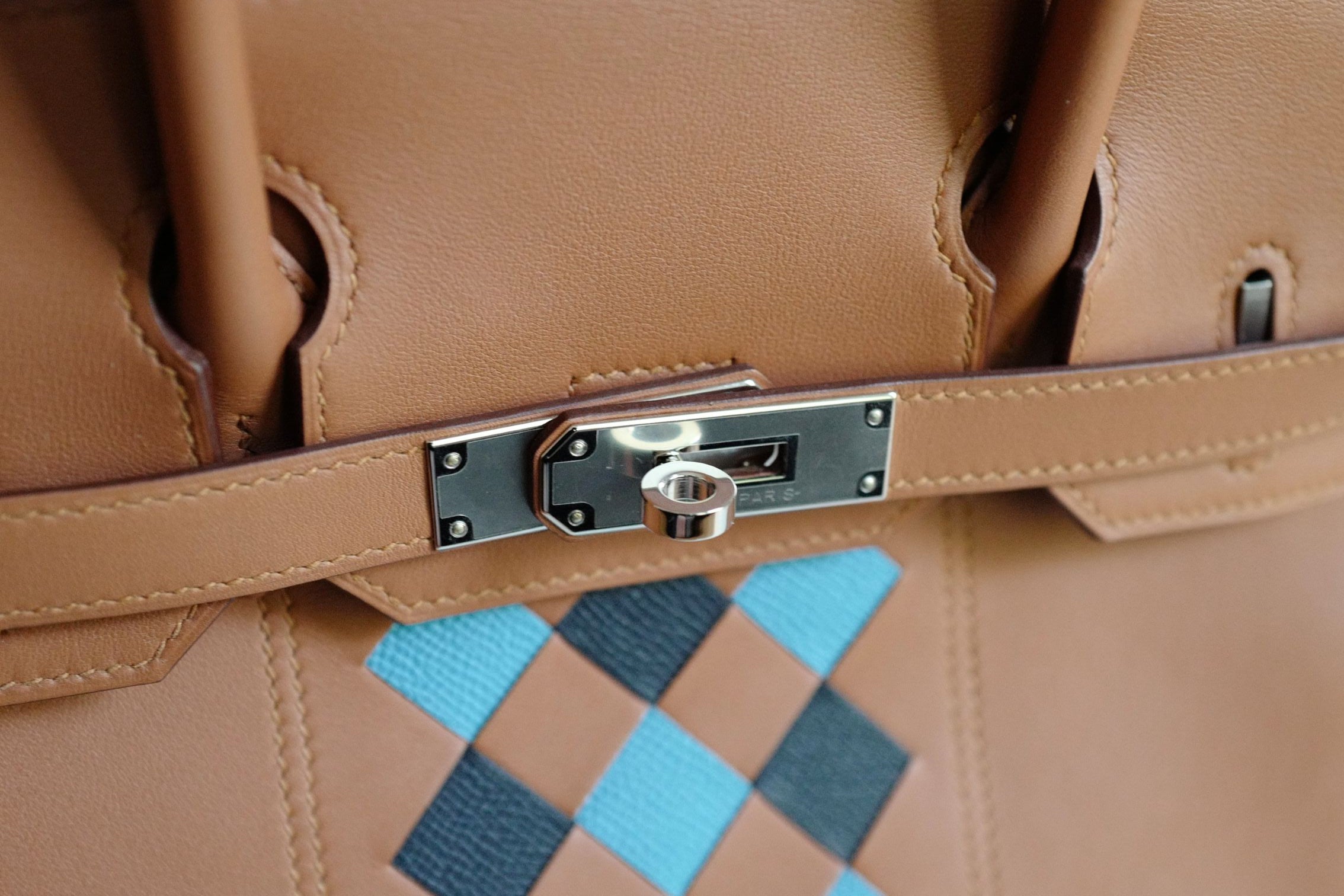 Hermes Birkin 30 Swift Epsom Tressage Gold/Bleu du Nord/Bleu Indigo Limited Edition