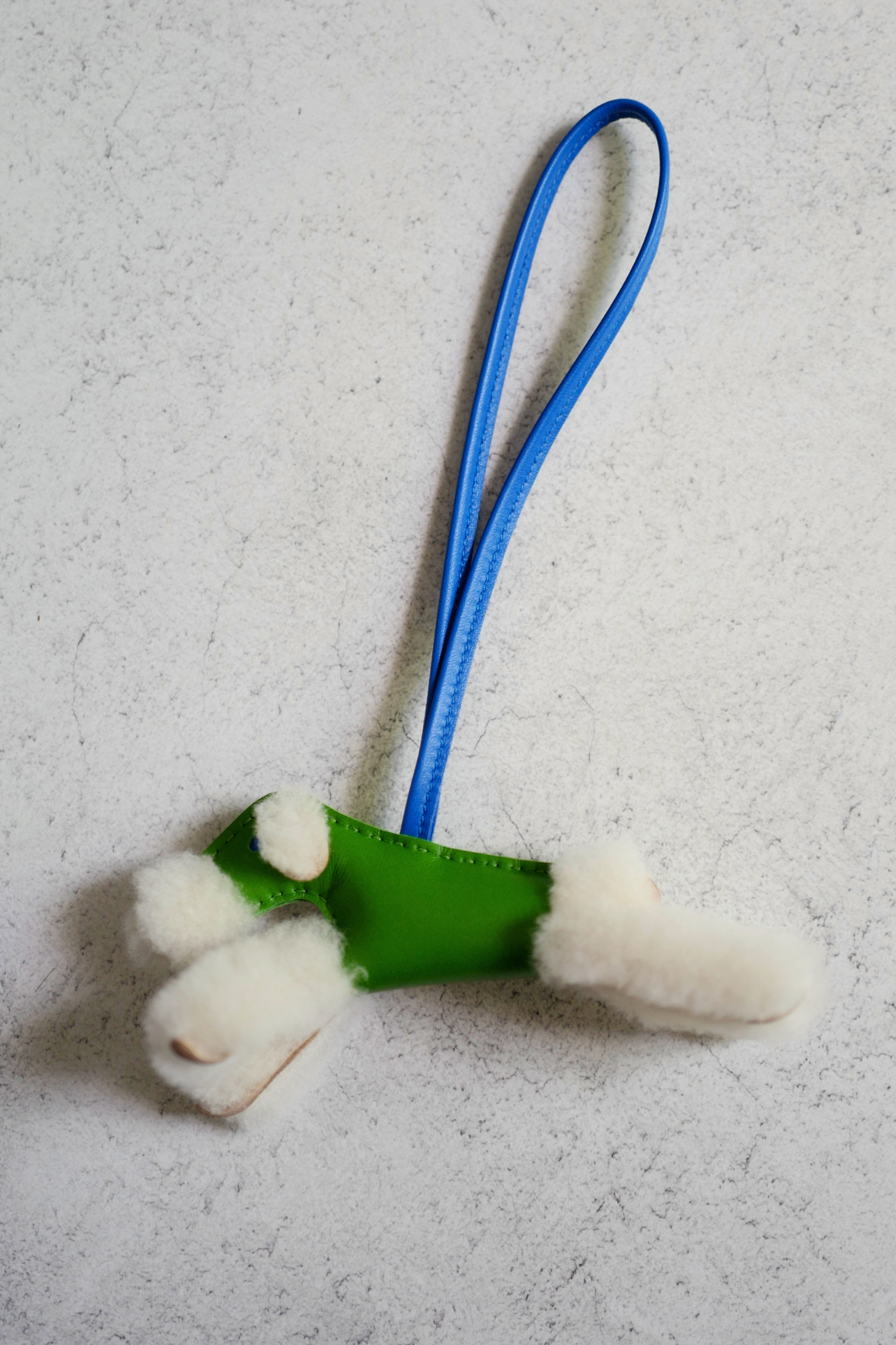 Hermès Budy Charm Écru/Vert Yucca/Bleu Hydra Merinos Wool Milo Lambskin