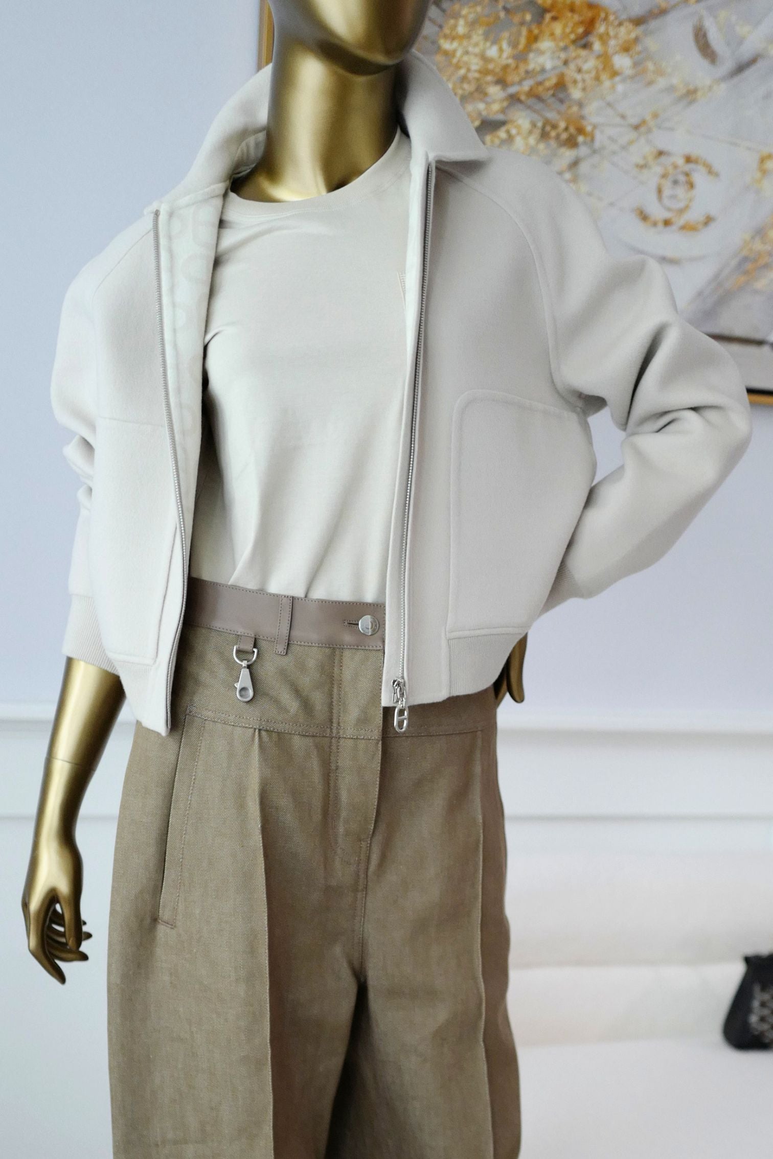 Hermès Jacket Chaine d'Ancre Blanc Sable Virgin Wool Size 36