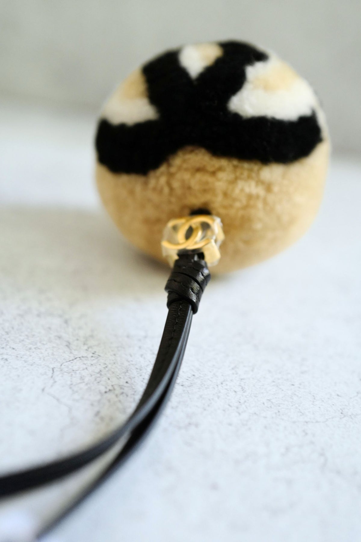 NEW Chanel 26N Coco Neige Mini Ball Bag Charm CC Logo Lambskin Shearling Black Beige