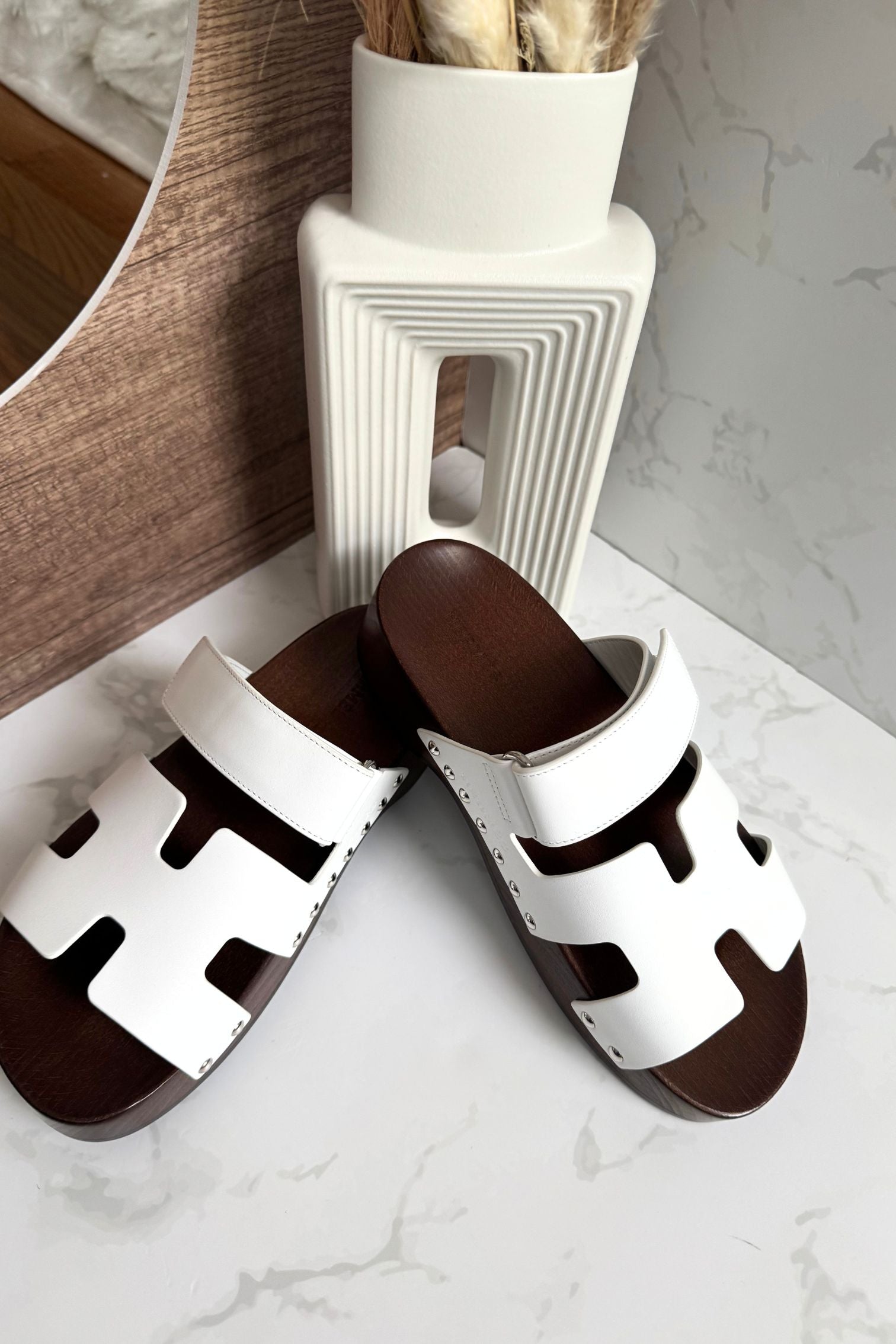 BNIB HERMÈS Kos Veau Women's Clog Blanc/white - Size 37