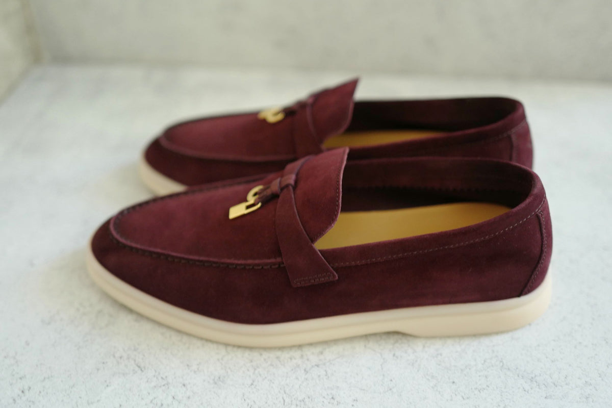 BNIB Loro Piana Summer Charms Walk Loafer Burgundy Suede Calfskin Size 37.5