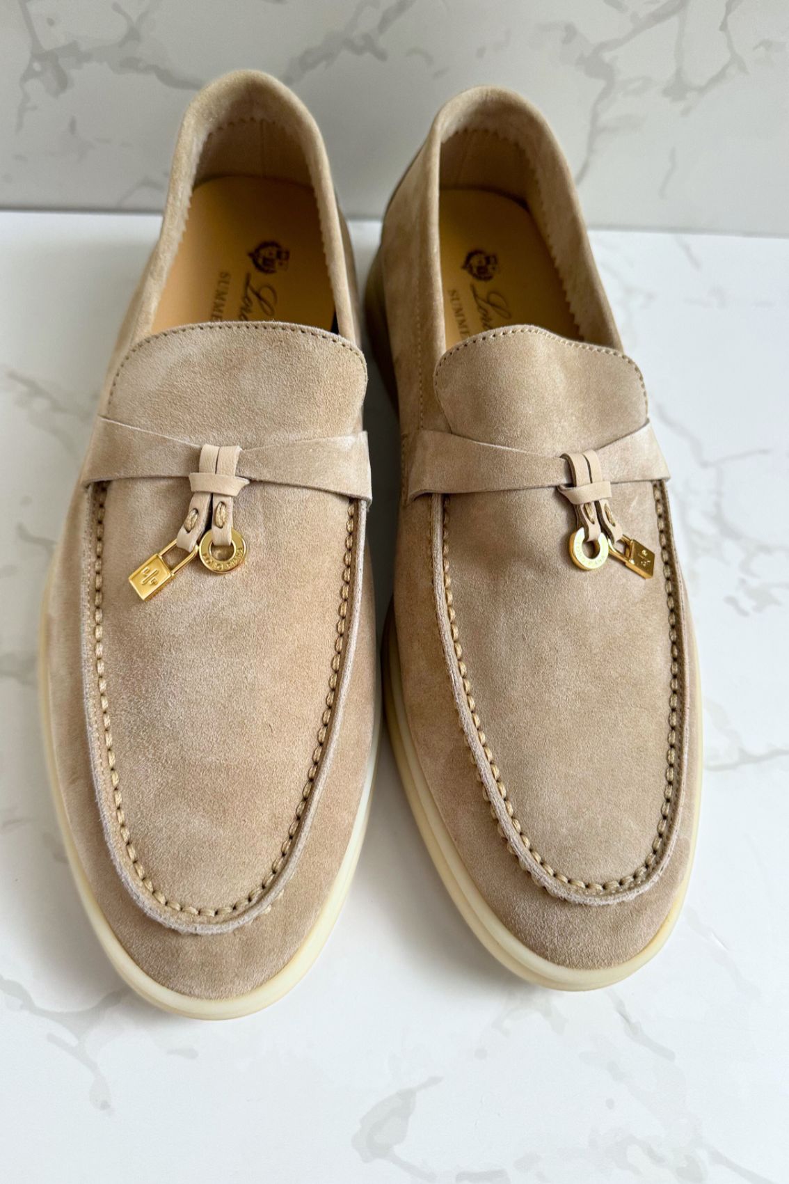 Loro Piana Summer Charms Walk Loafer Sandstone Suede Leather Size 40