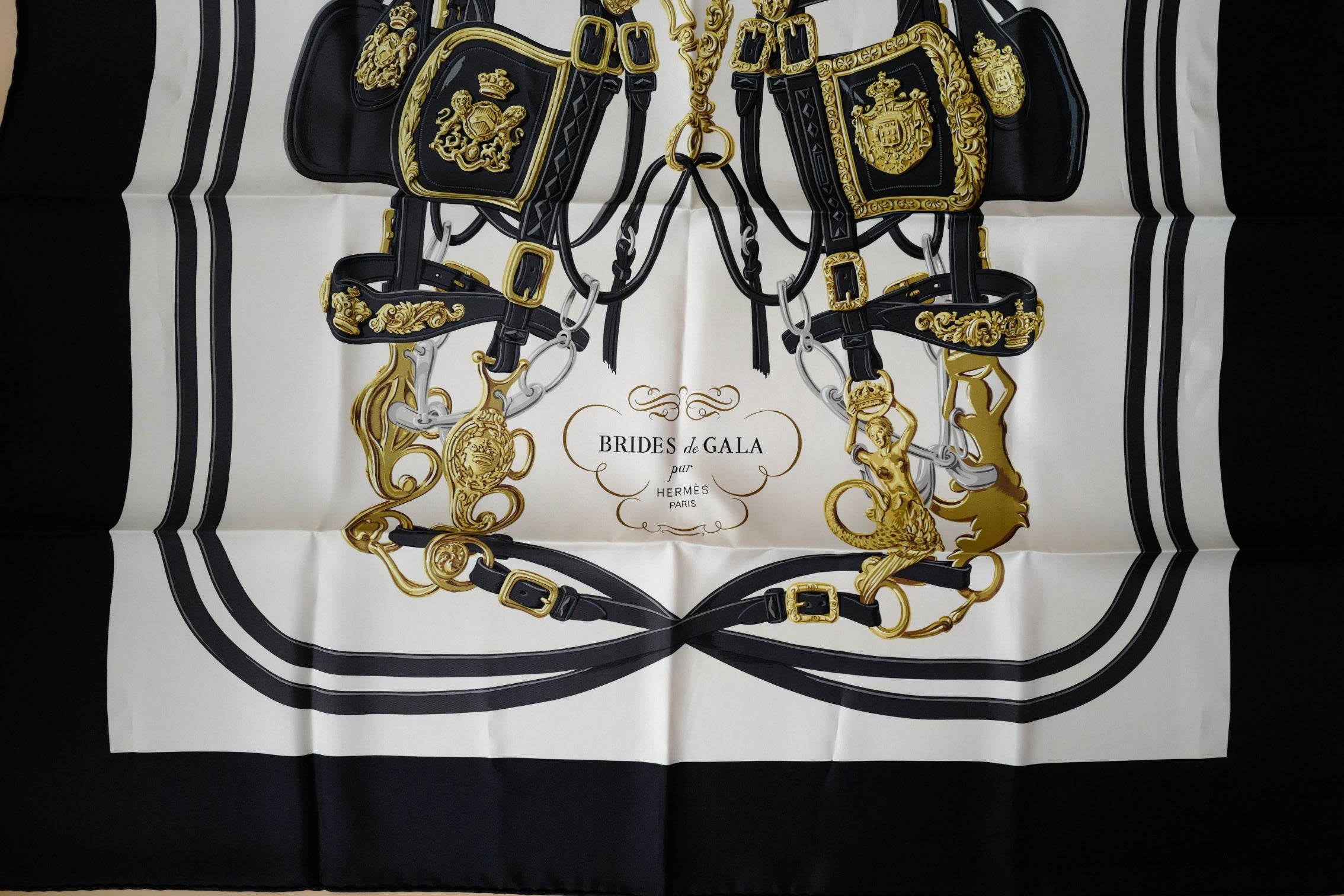 Hermès Scarf Brides de Gala Forever  Noir / Crème / Gold 100% Silk 90