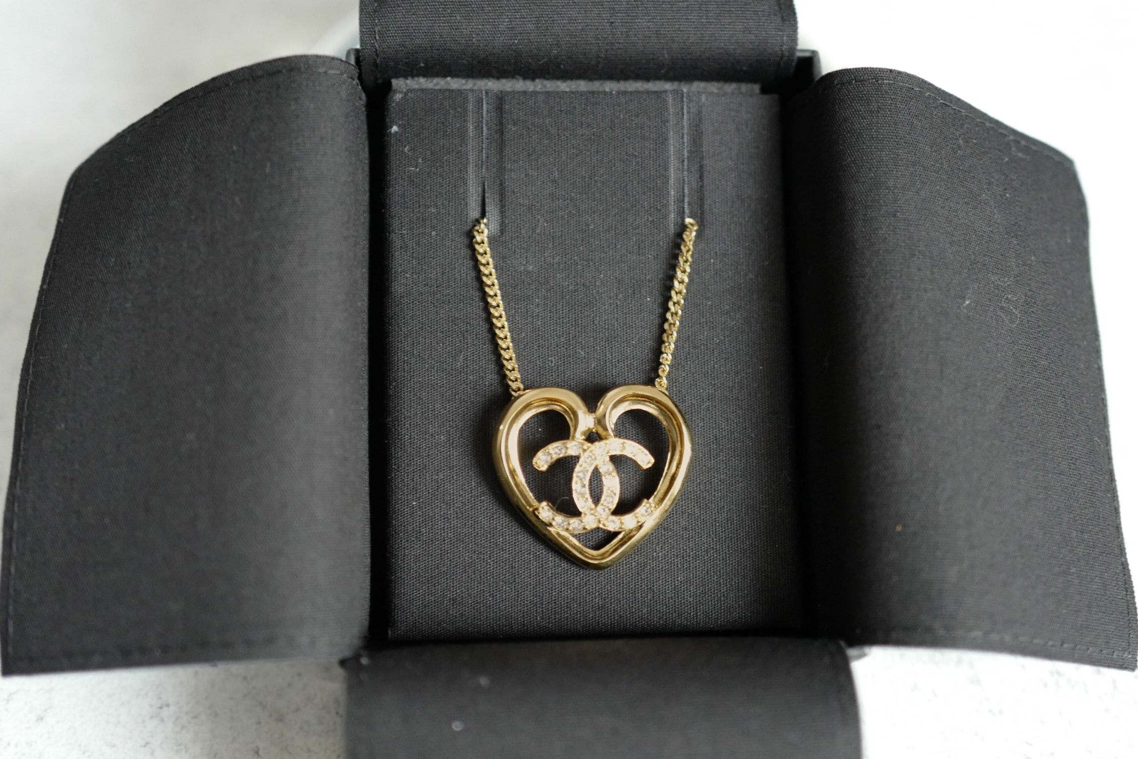 Chanel 23C Heart Gold Necklace with Crystals