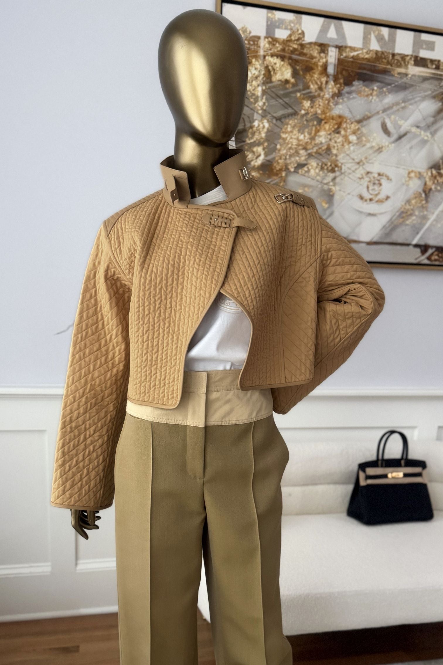 NEW Hermès Quilted Outdoor Jacket Beige Cajou size 36