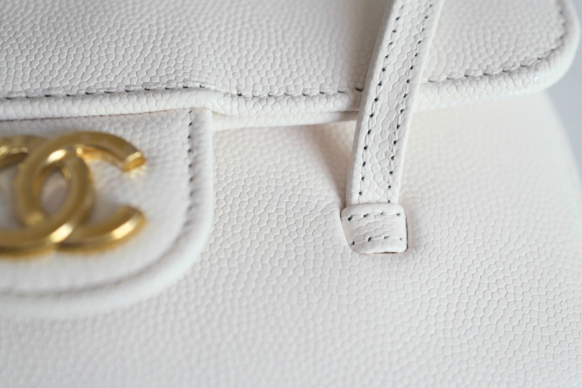 Chanel 26 Preppy Coco 17 Mini White Grained Shiny Calfskin Gold Hardware