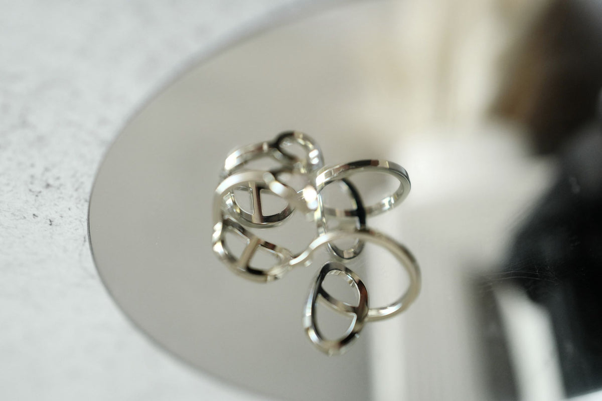 Hermès Chaine d'ancre Contour Double Diamond Ring White Gold Size 53 18K