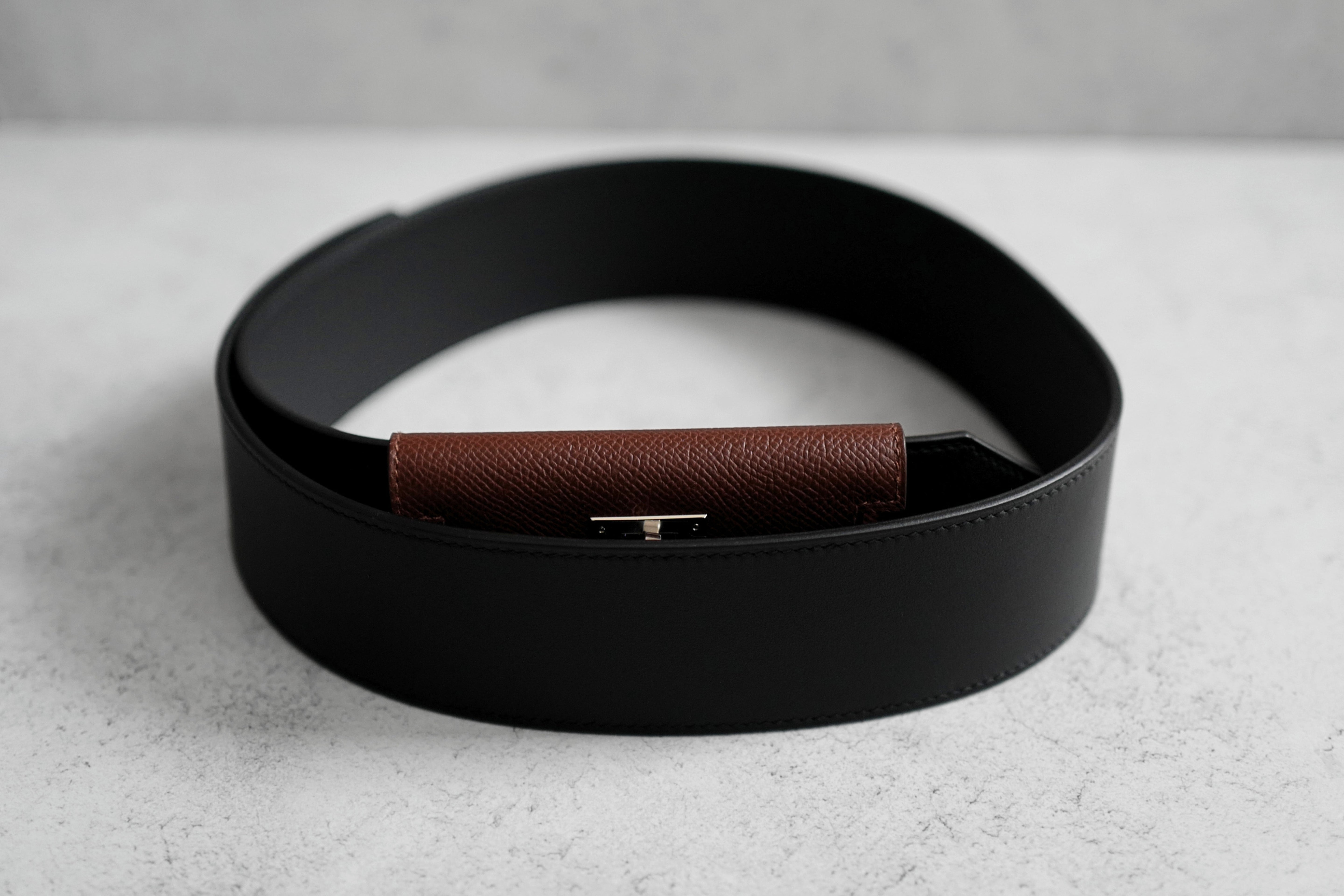 Hermès Kelly Pocket Bag Strap Noir/Terre Swift Epsom Calfskin 105 mm