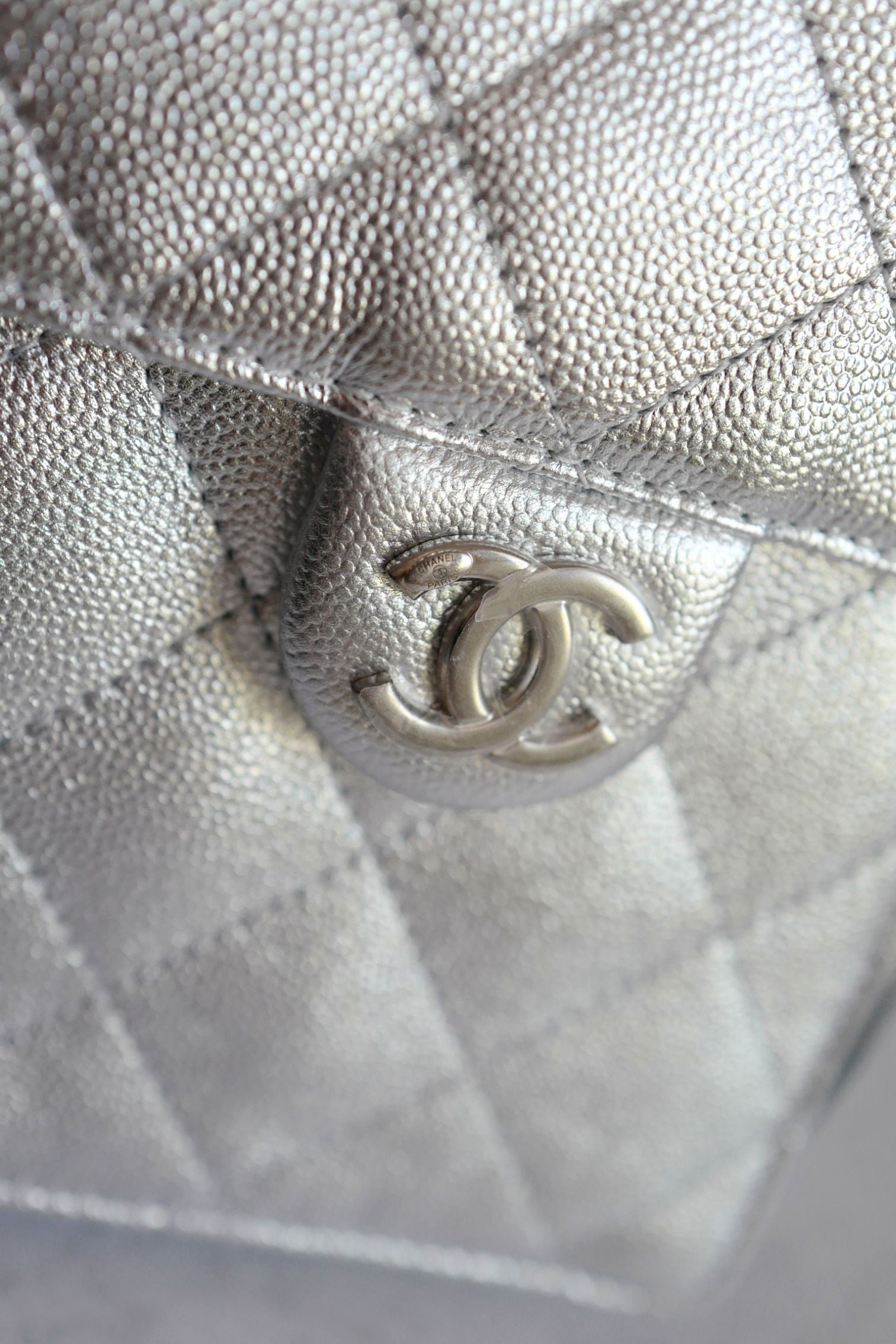 Chanel 26C Small Hobo Silver Metallic Grained Calfskin Silver Hardware