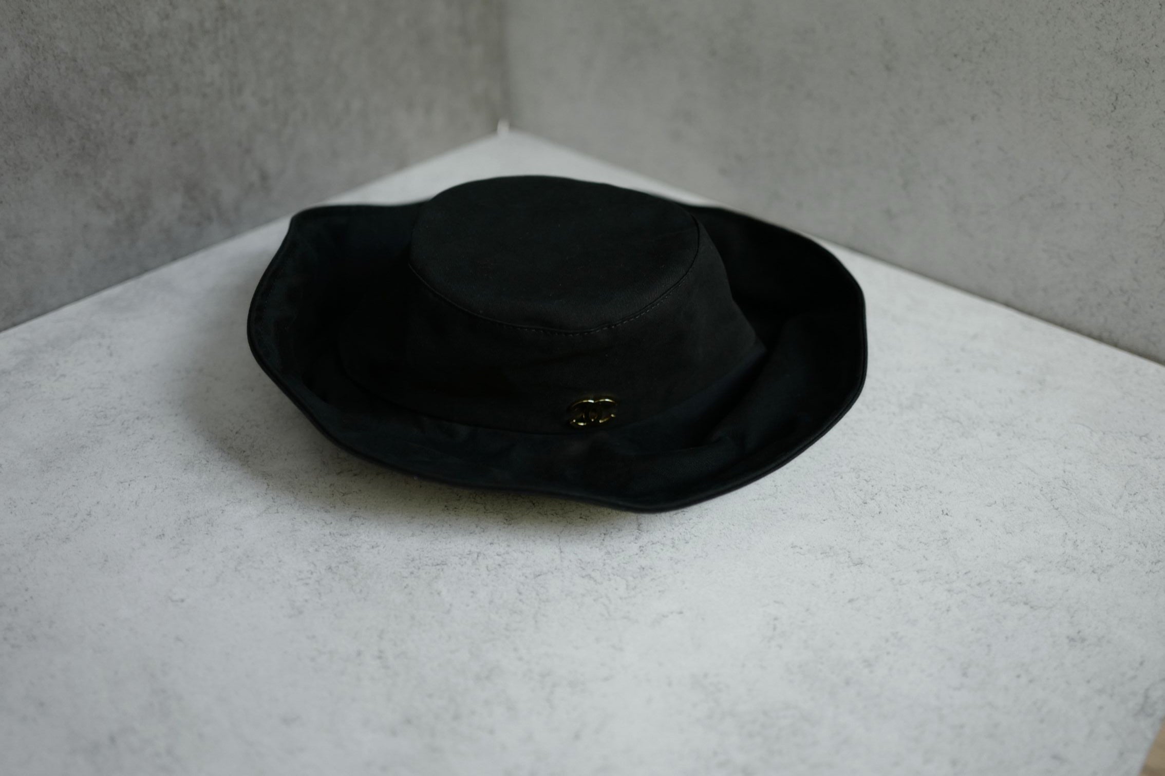 Chanel 26S Coco Beach Cloche Hat Black Cotton Metal Size S