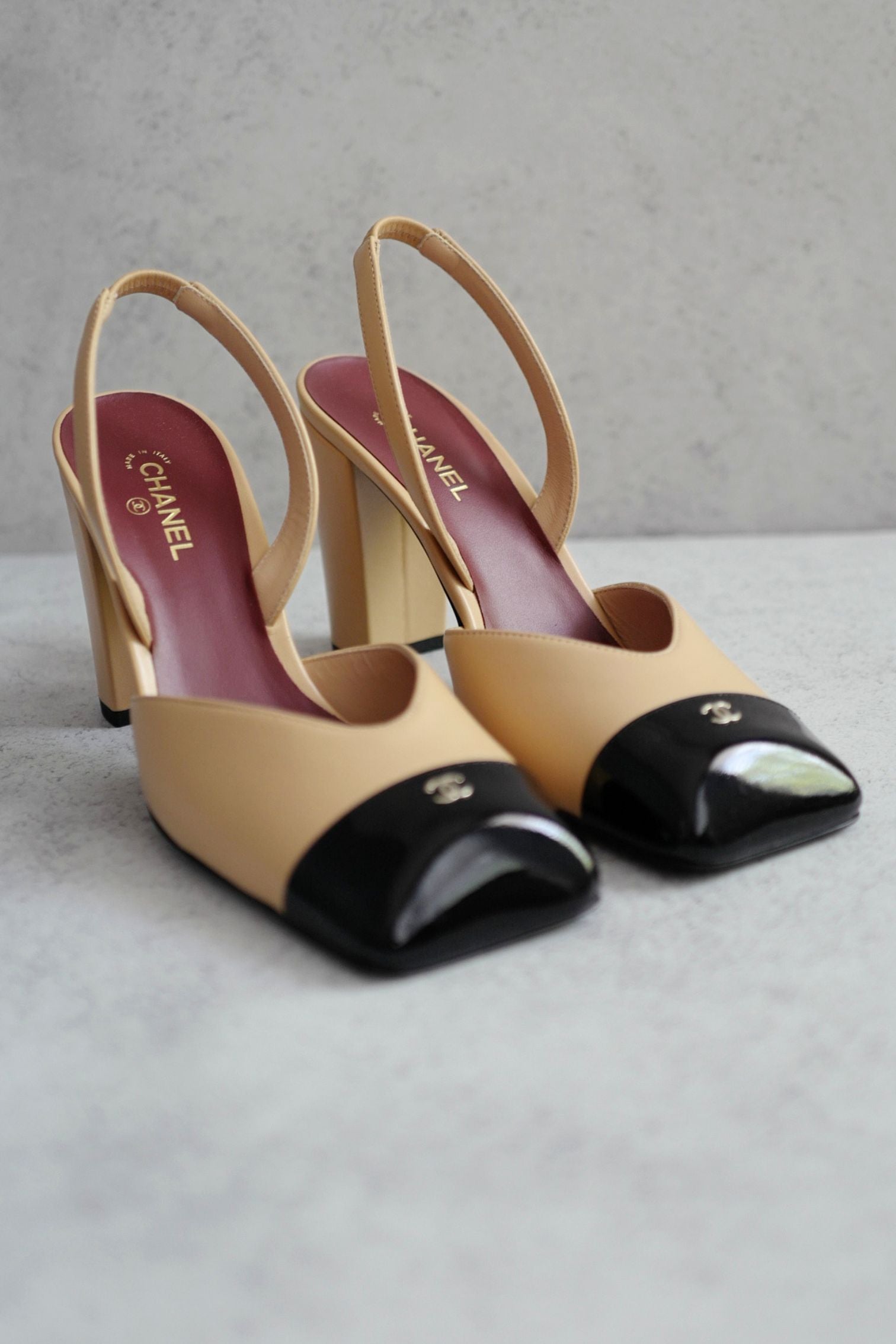 Chanel 26s Slingbacks Matthieu Blazy's Beige Black Lambskin Calfskin Size 38