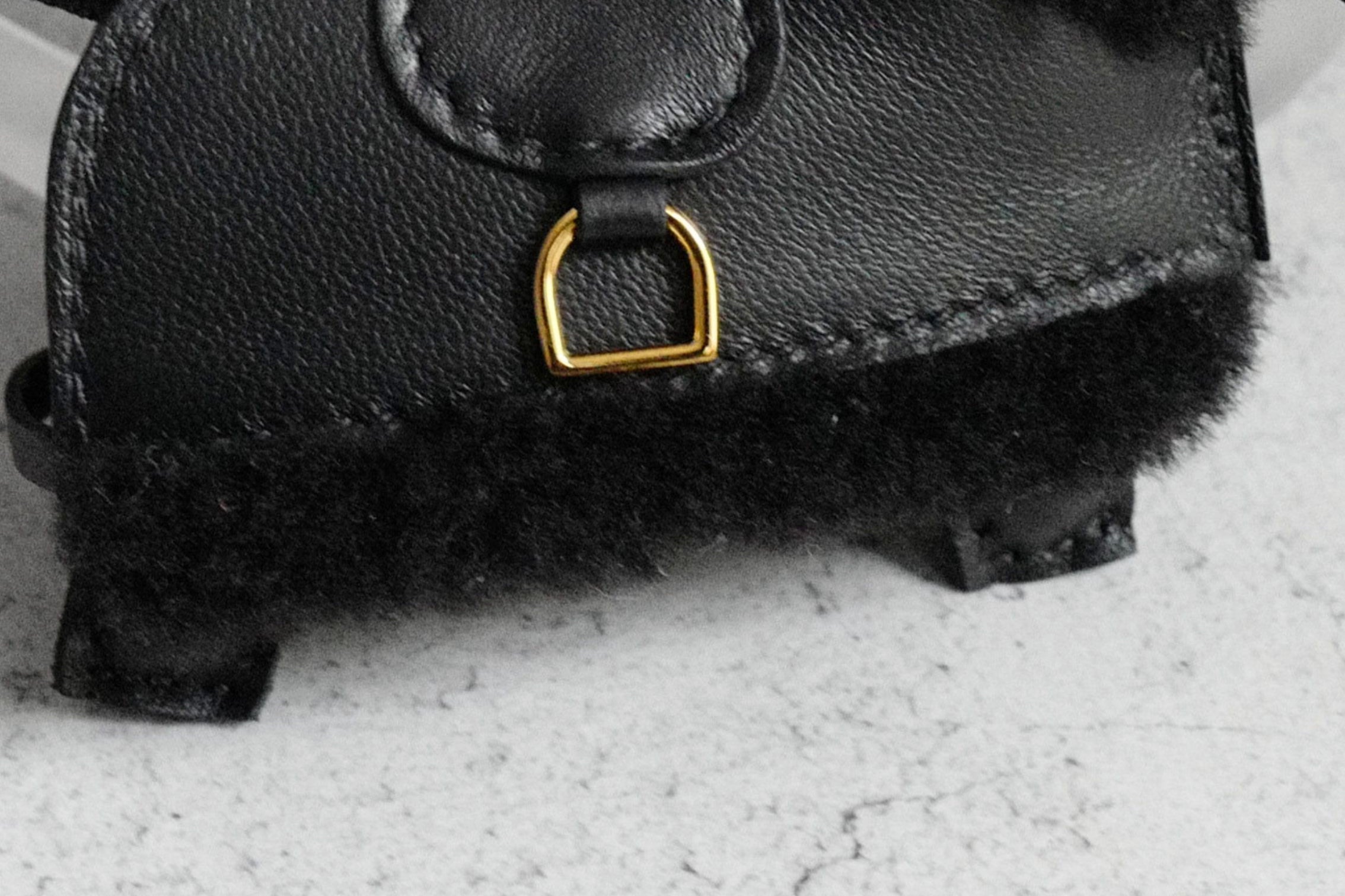 Hermès Horse Charm Rodeo Robeo Plush PM Noir Lambskin Wool Yellow Gold Plated