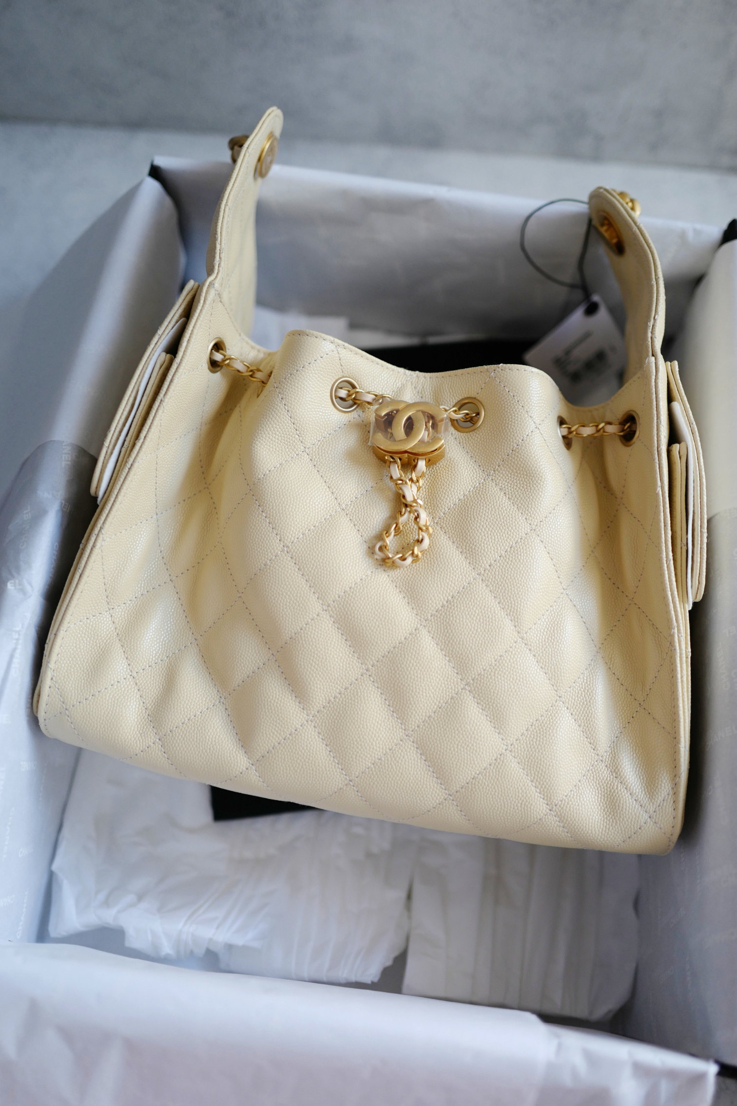 BNIB Chanel 25K Small Hobo Bag Light Beige with Gold Hardware