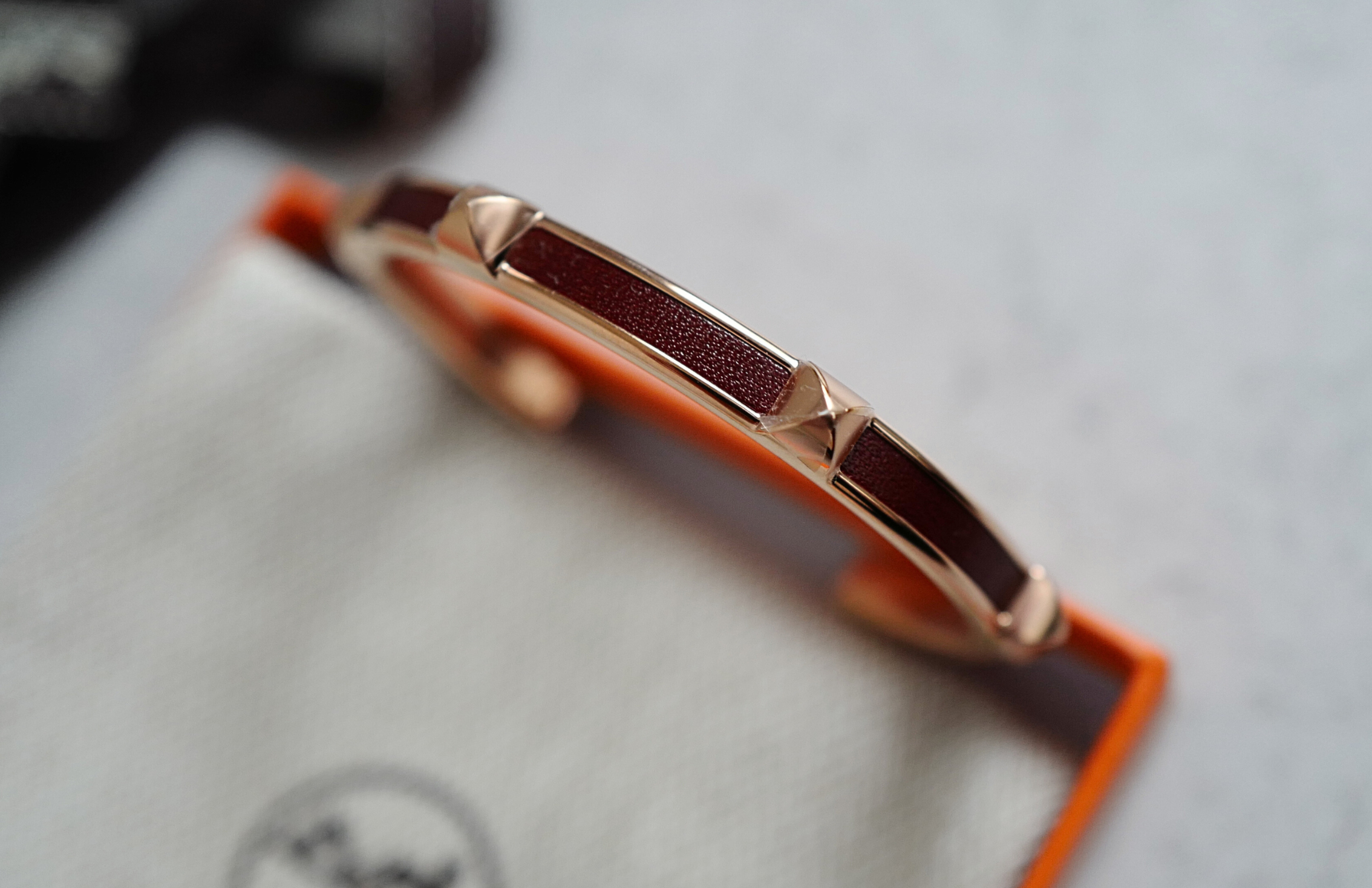 Hermès Athena Bracelet T2 Rouge H Box Calfskin Rose Gold Hardware