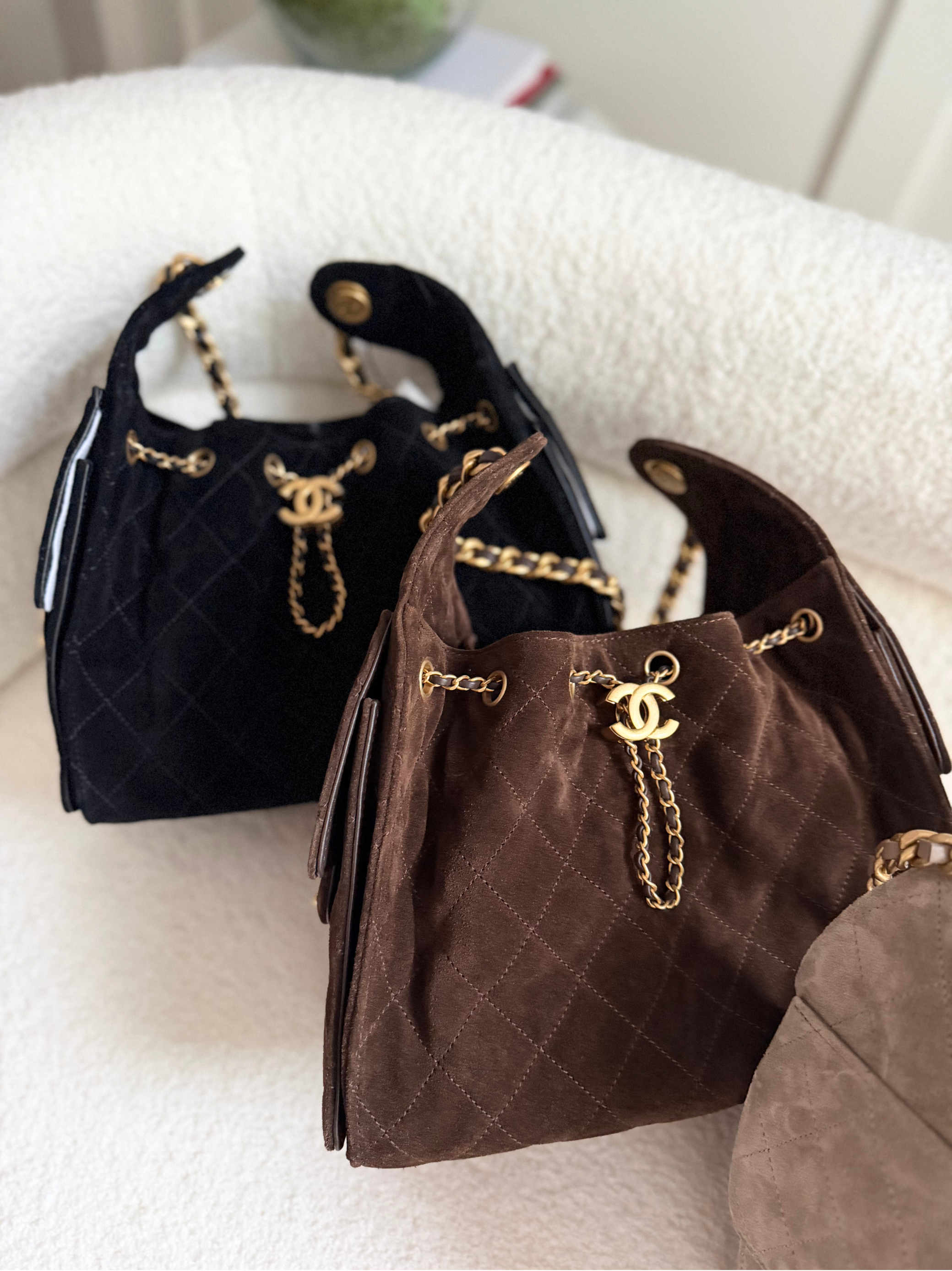 BNIB Chanel 26C Small Hobo Bag Dark Brown Suede with Gold Hardware