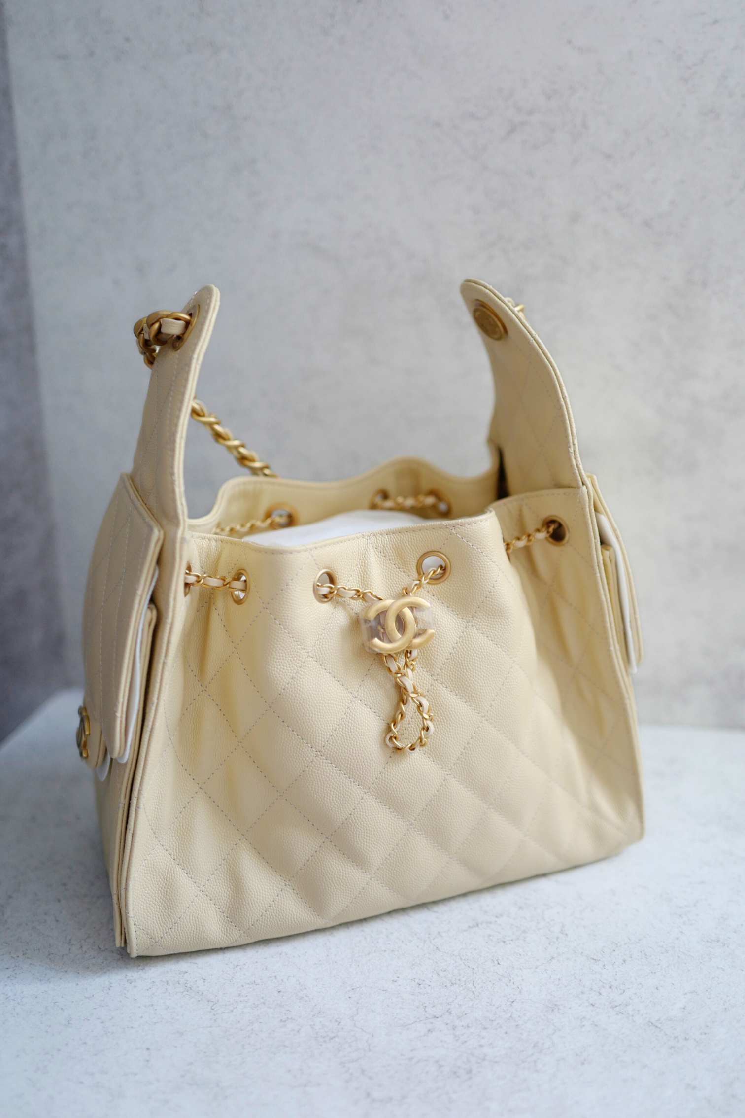 BNIB Chanel 25K Small Hobo Bag Light Beige with Gold Hardware