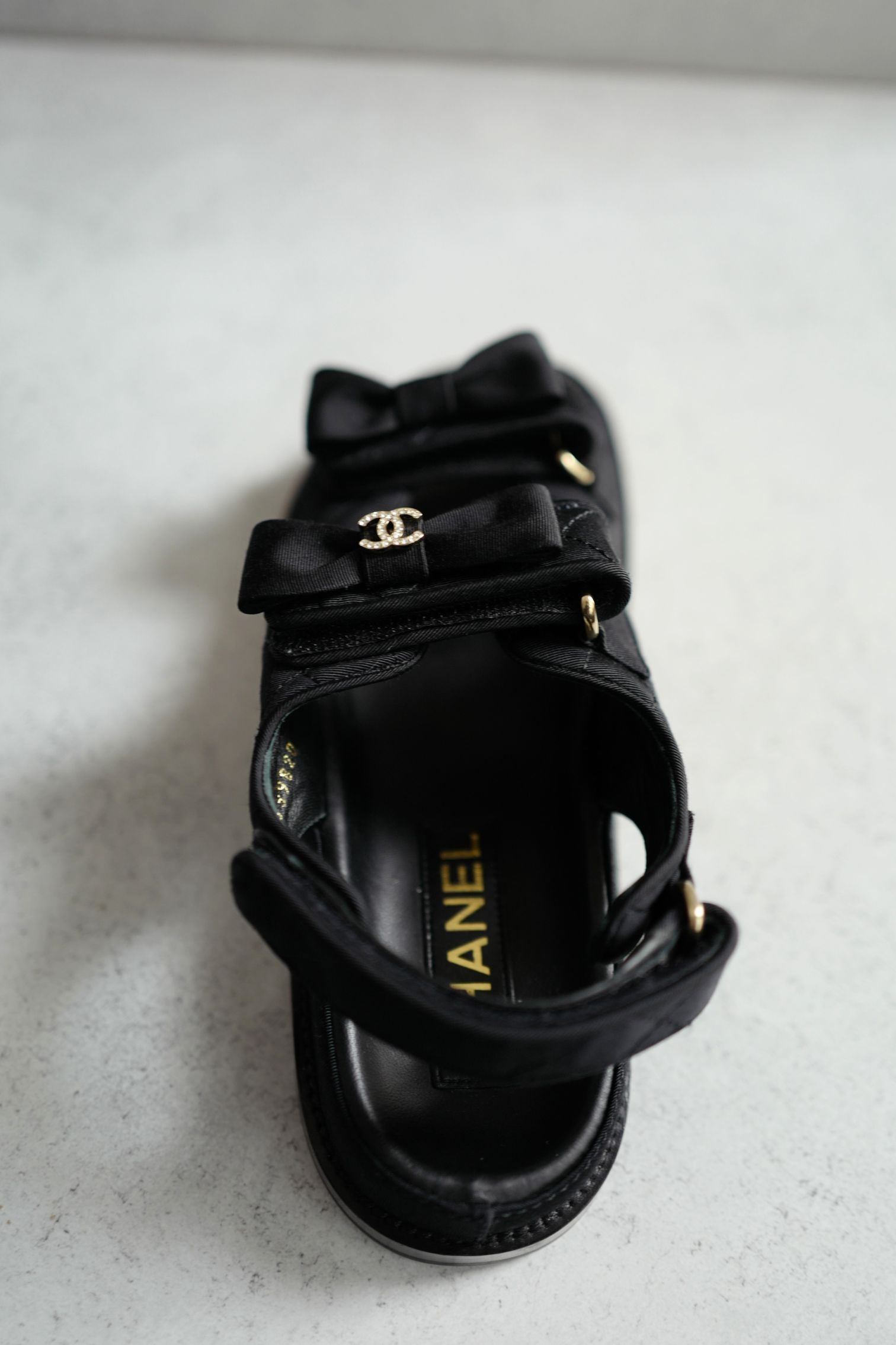 BNIB Chanel Dad Sandal CC Crystals In Black With Bows Size 38 - Limited