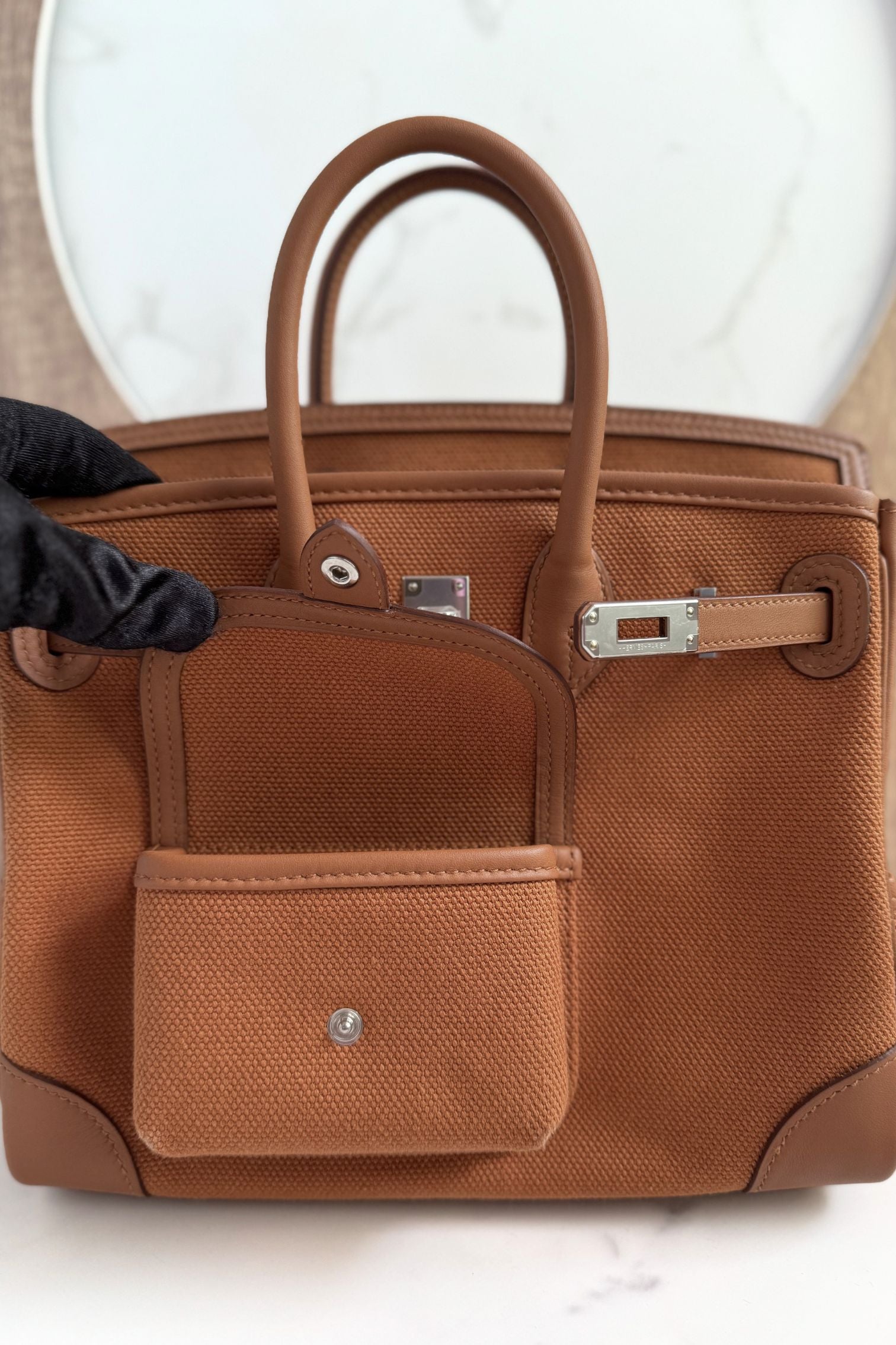 NEW HERMÈS Birkin Cargo 25 Gold Swift leather & Toile Canvas Palladium Hardware