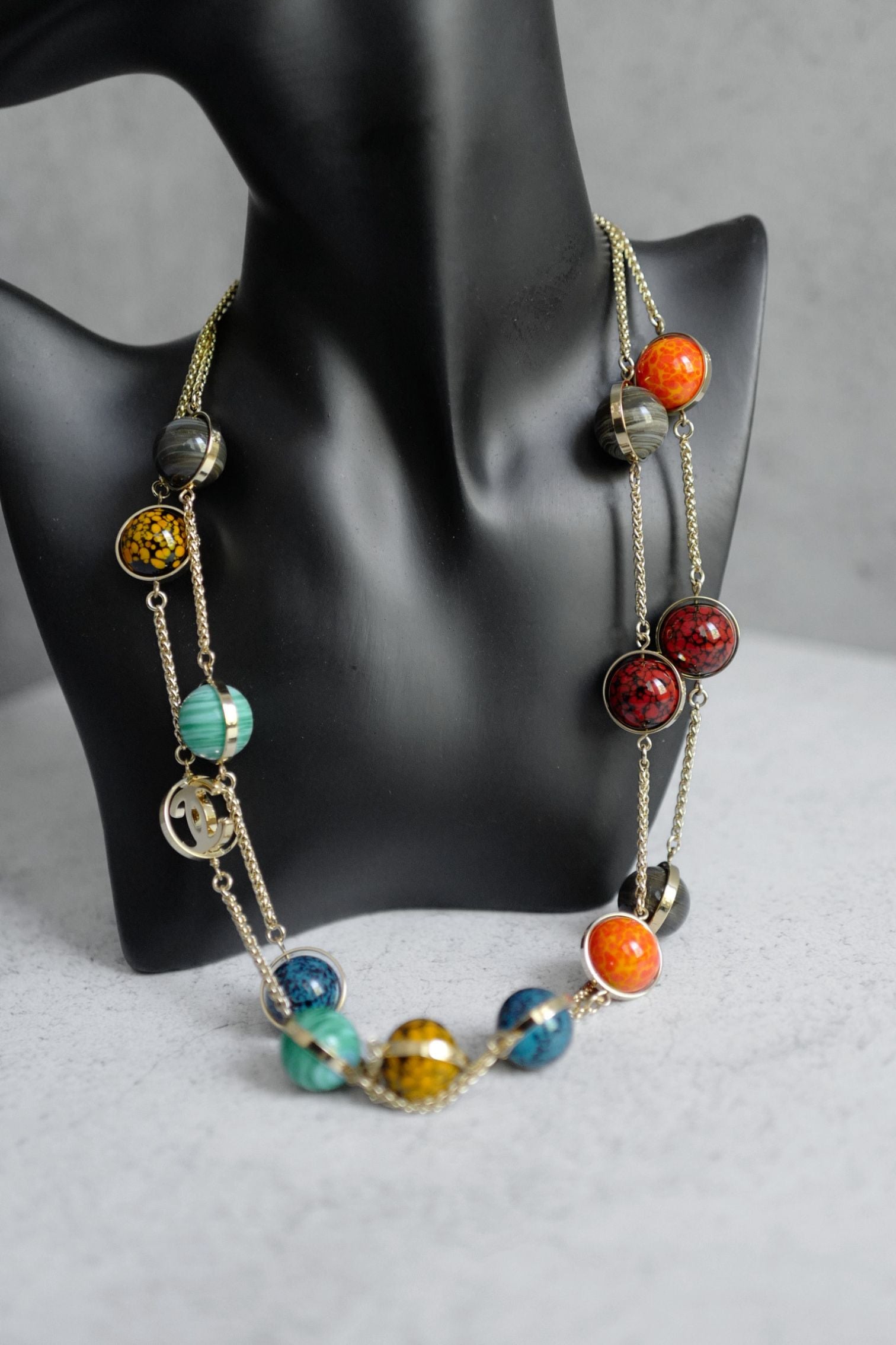 Chanel 26S Long Necklace Gold Multicolour Metal Glass Pearls