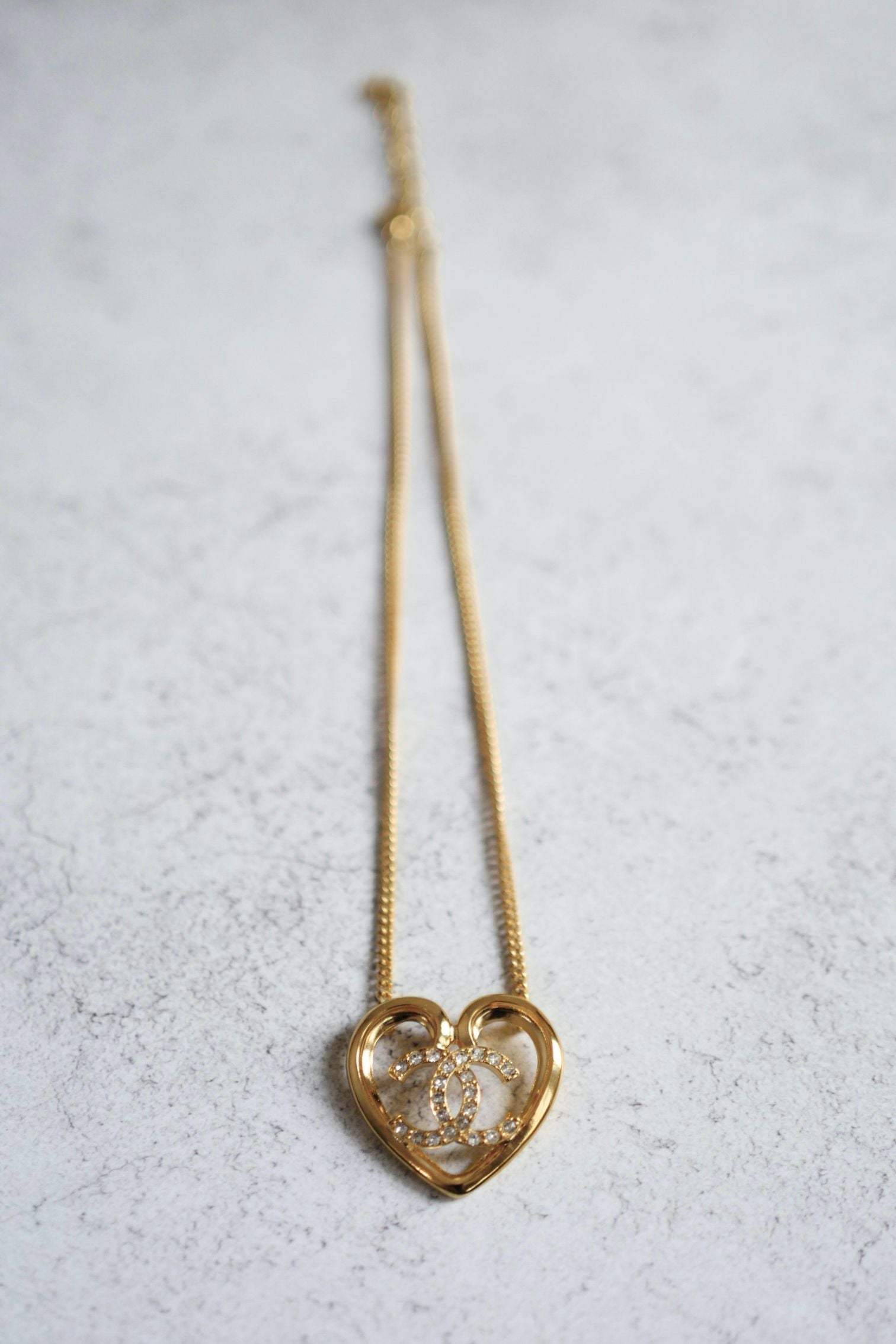 Chanel 23C Heart Gold Necklace with Crystals