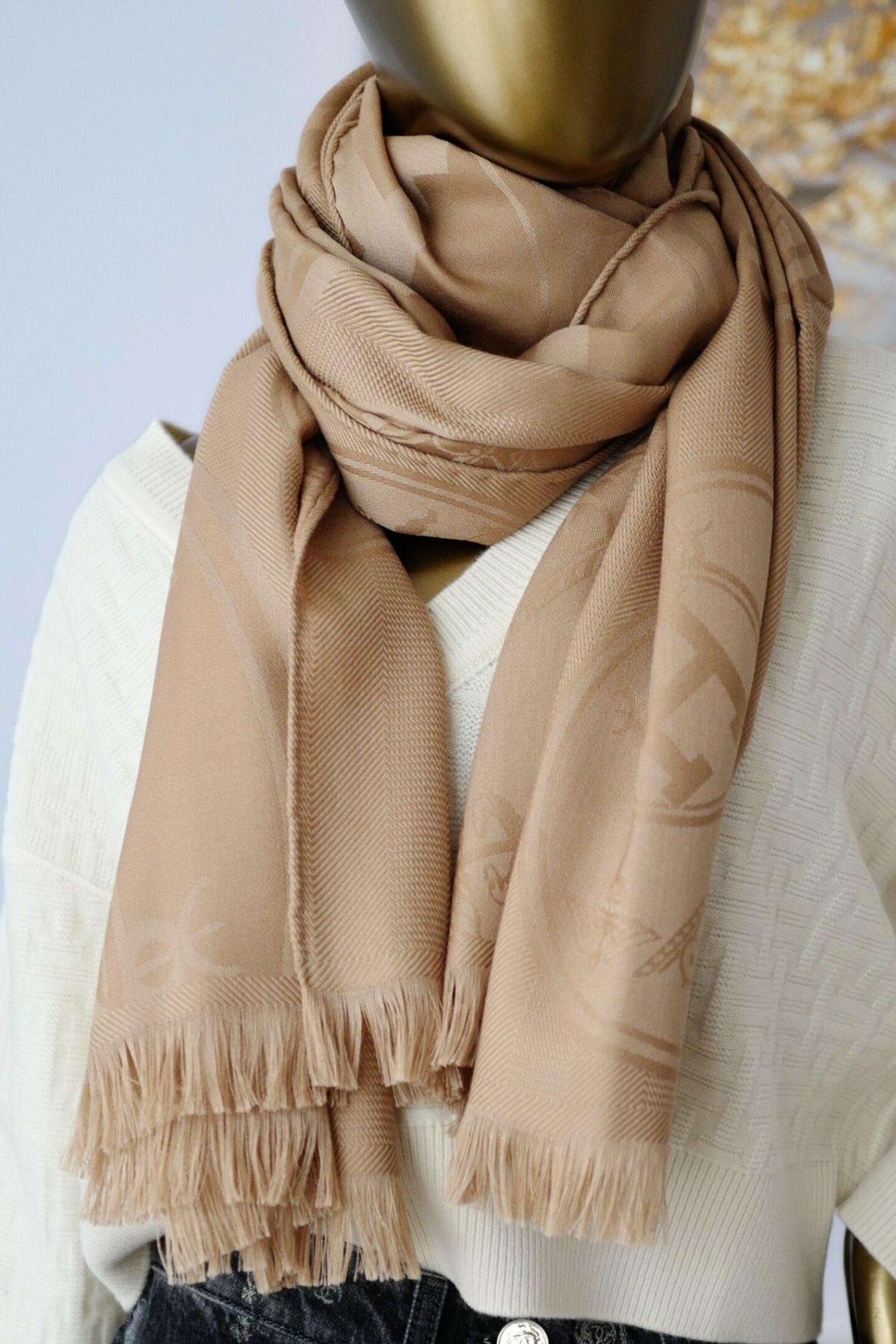 Hermès New Libris Stole Cashmere Silk Kraft Confettis d’Ex-Libris Jacquard