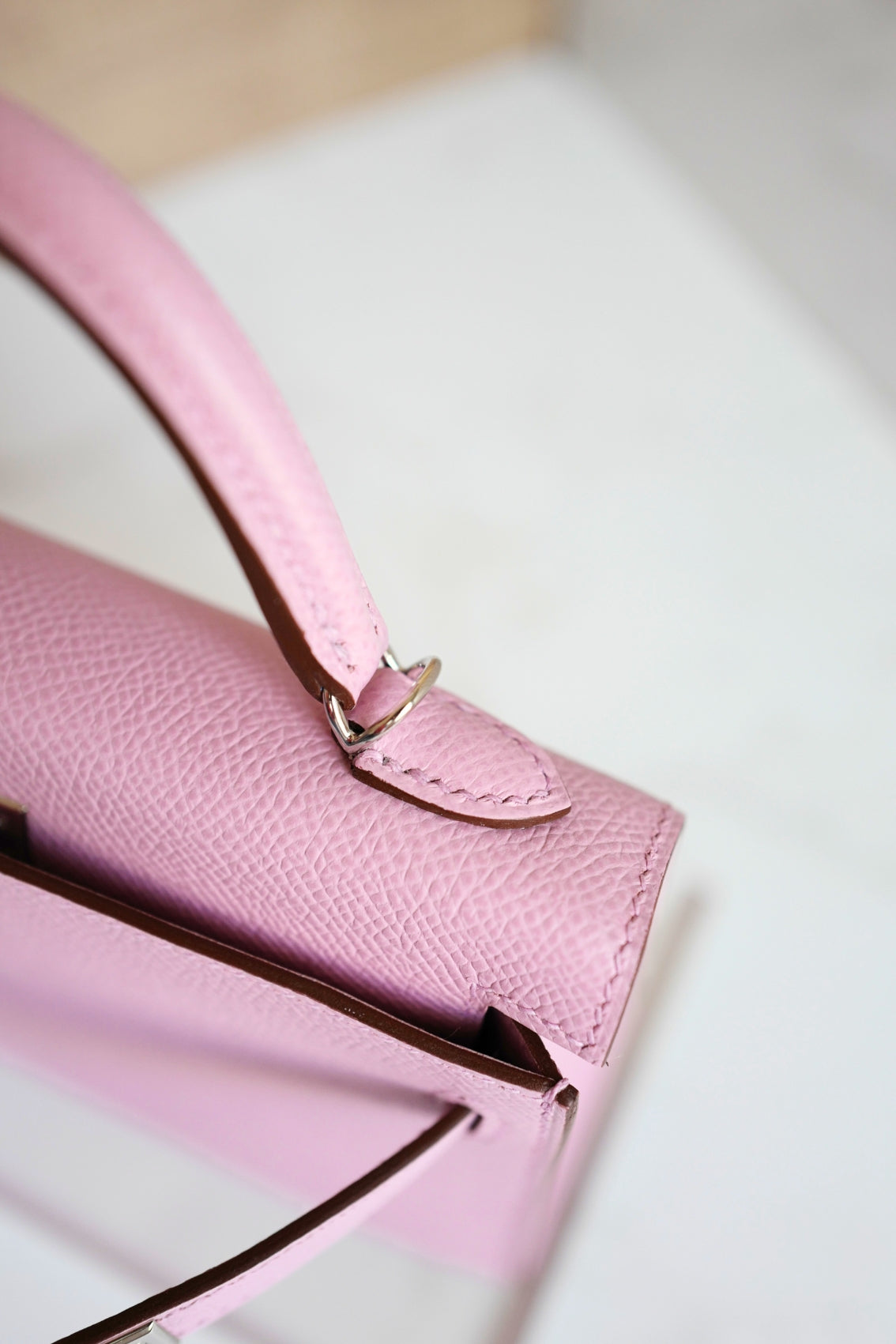 Hermès Mini Kelly Mauve Sylvestre Epsom Leather Palladium Hardware K Stamp