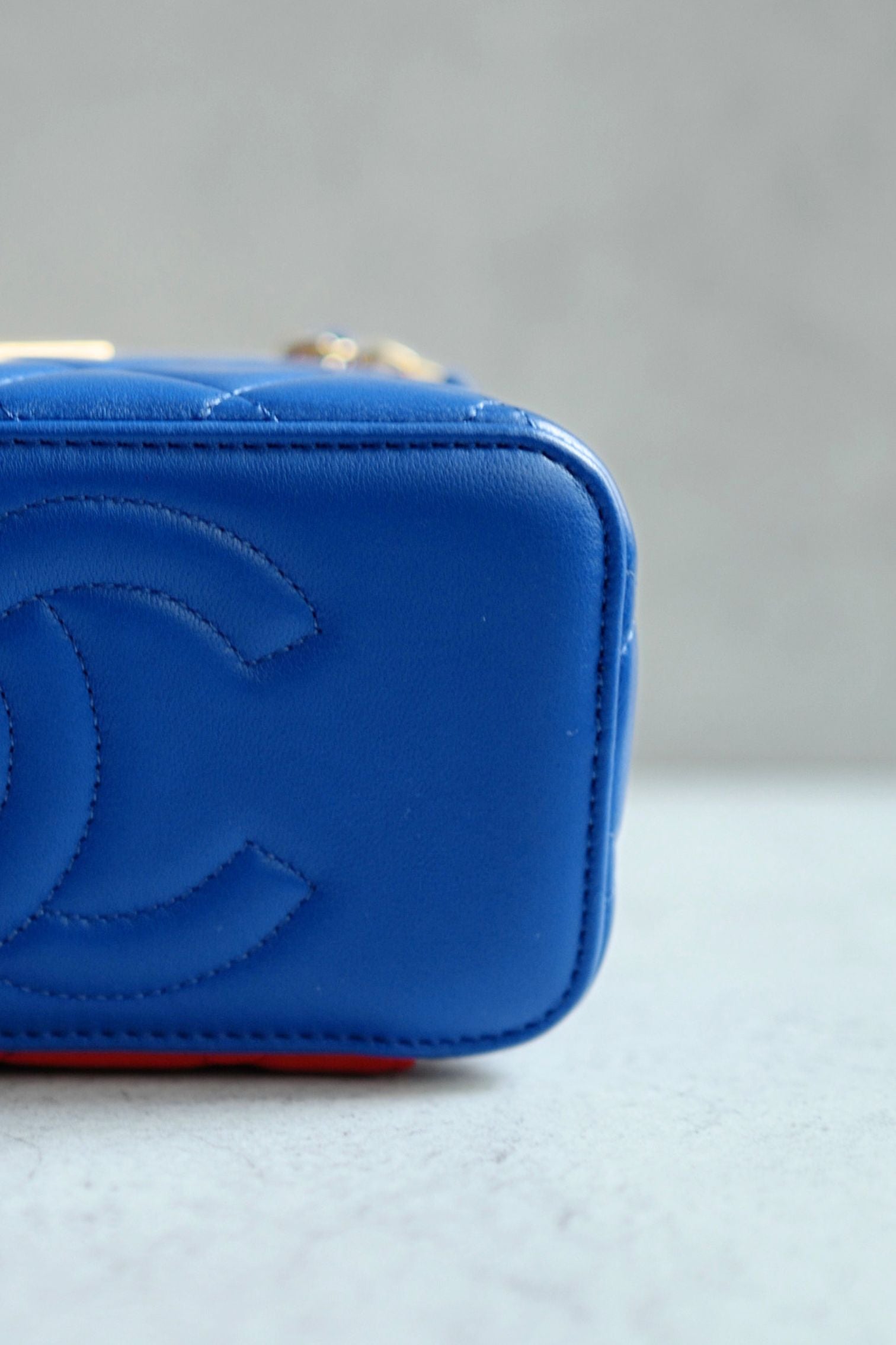Chanel 26A Long Vanity Superman With Chain Lambskin Blue/Yellow/Red Gold HW