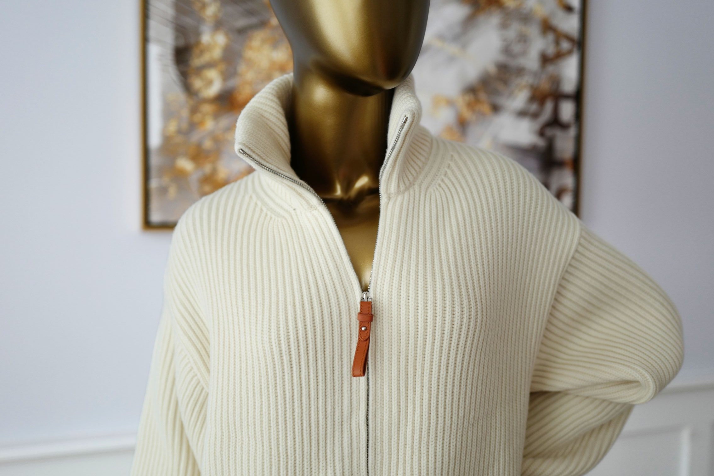 Hermès Blouson Cardigan Blanc Naturel Wool Knit Size 34