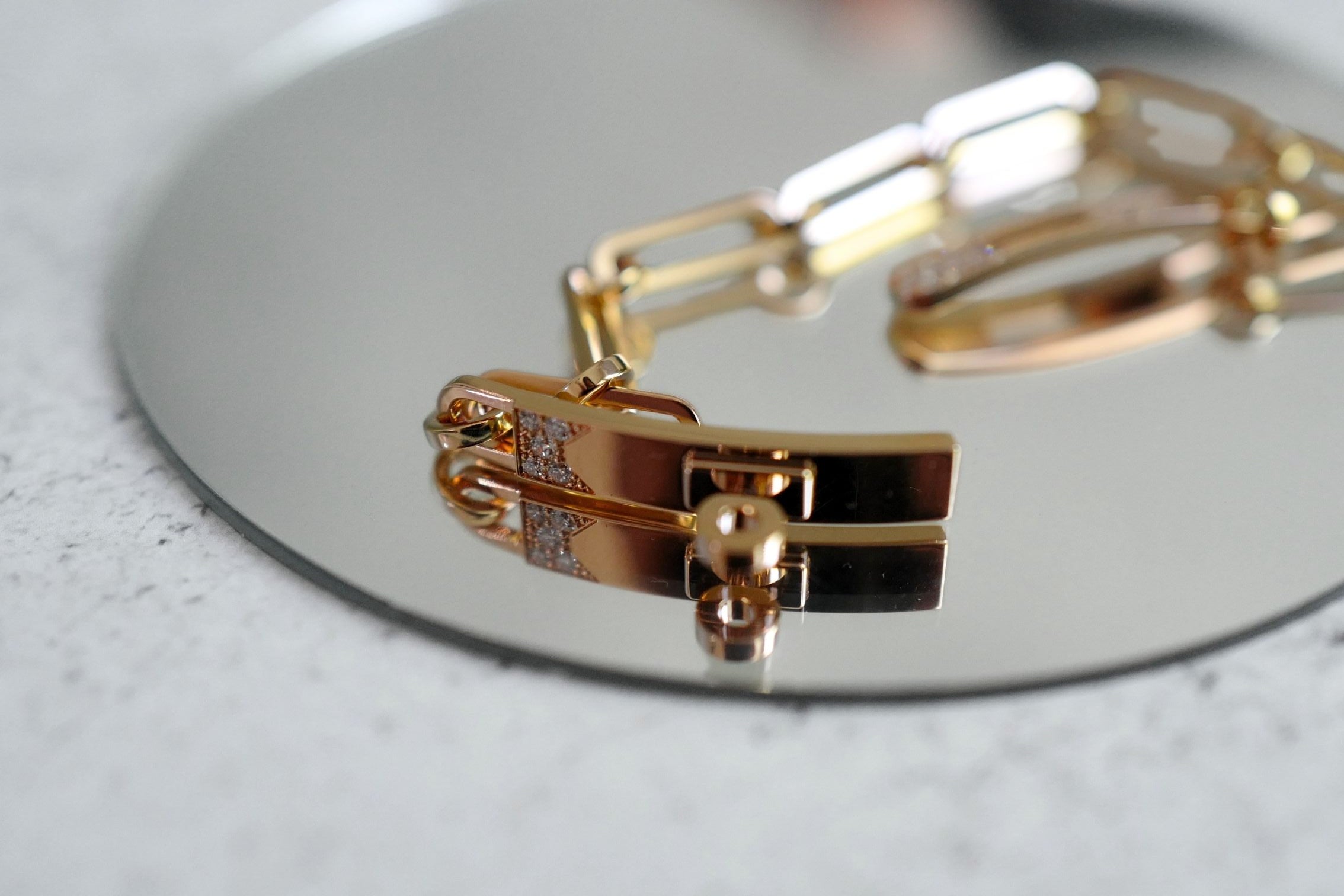 Hermès Kelly Chaine Bracelet Small Model 18K Rose Gold Diamonds Size 140
