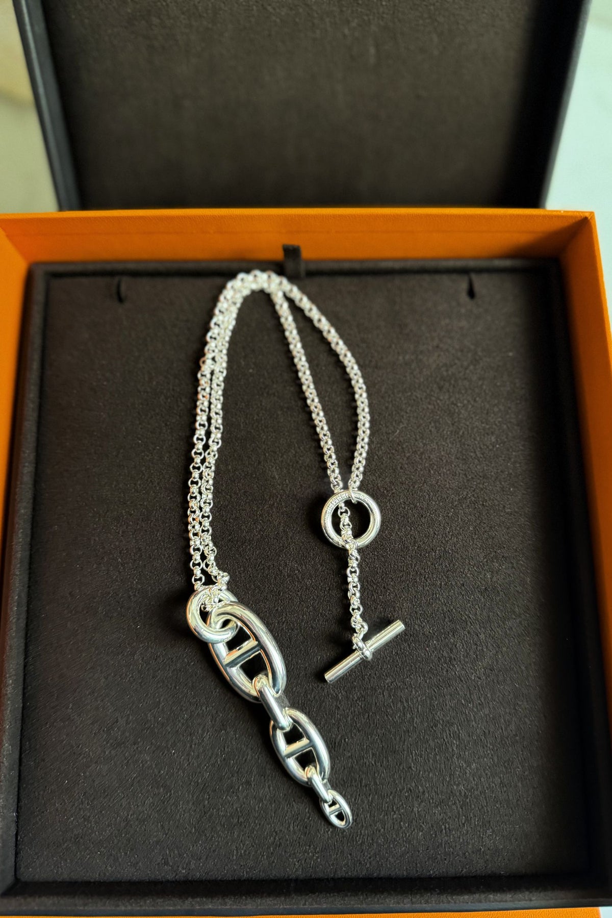 Hermes Chaine d'ancre  Necklace Silver Enchainee pendant