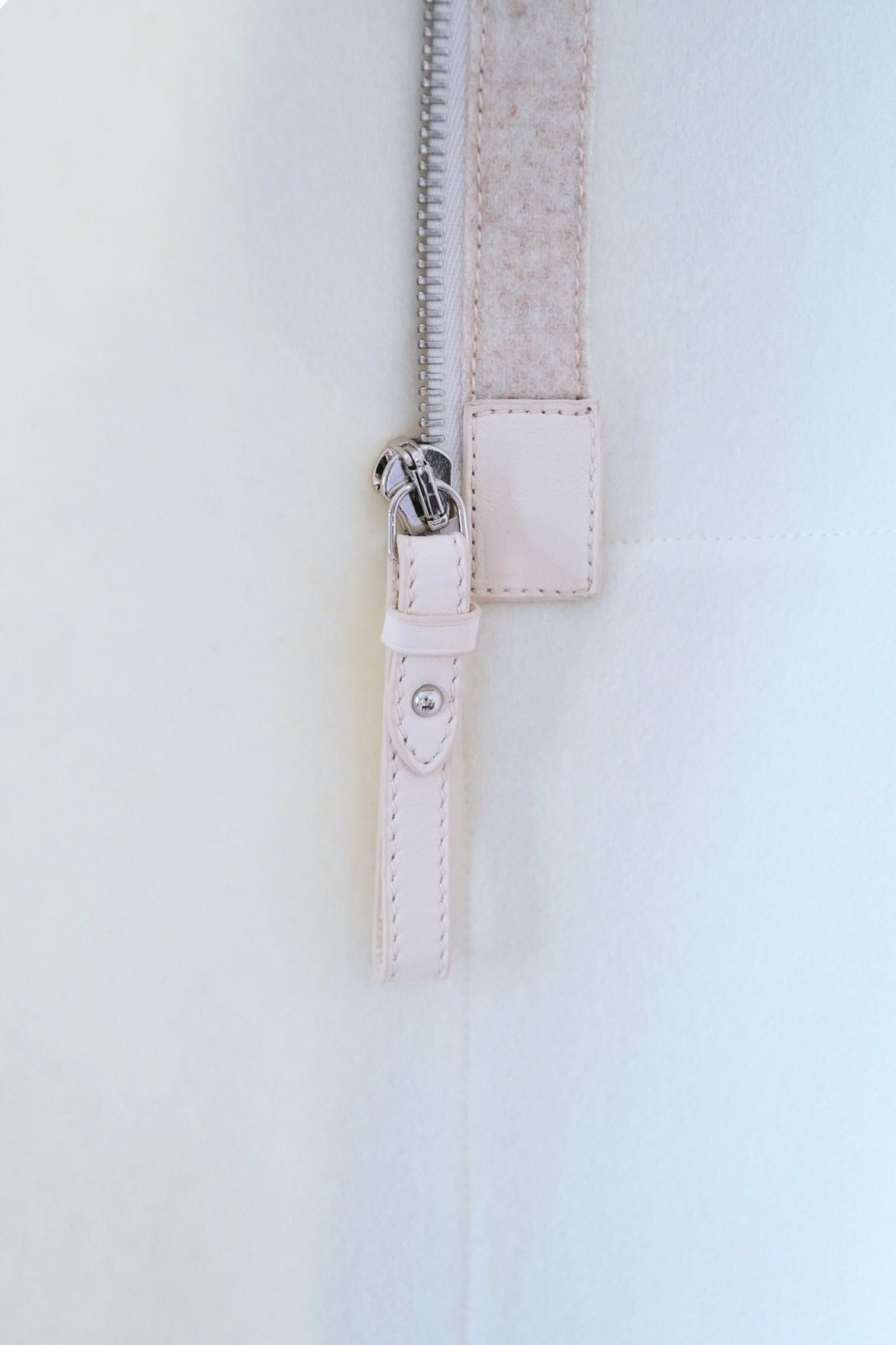 Hermès Double-Face Cashmere Coat with Felt & Leather Details in Natural White Size 34