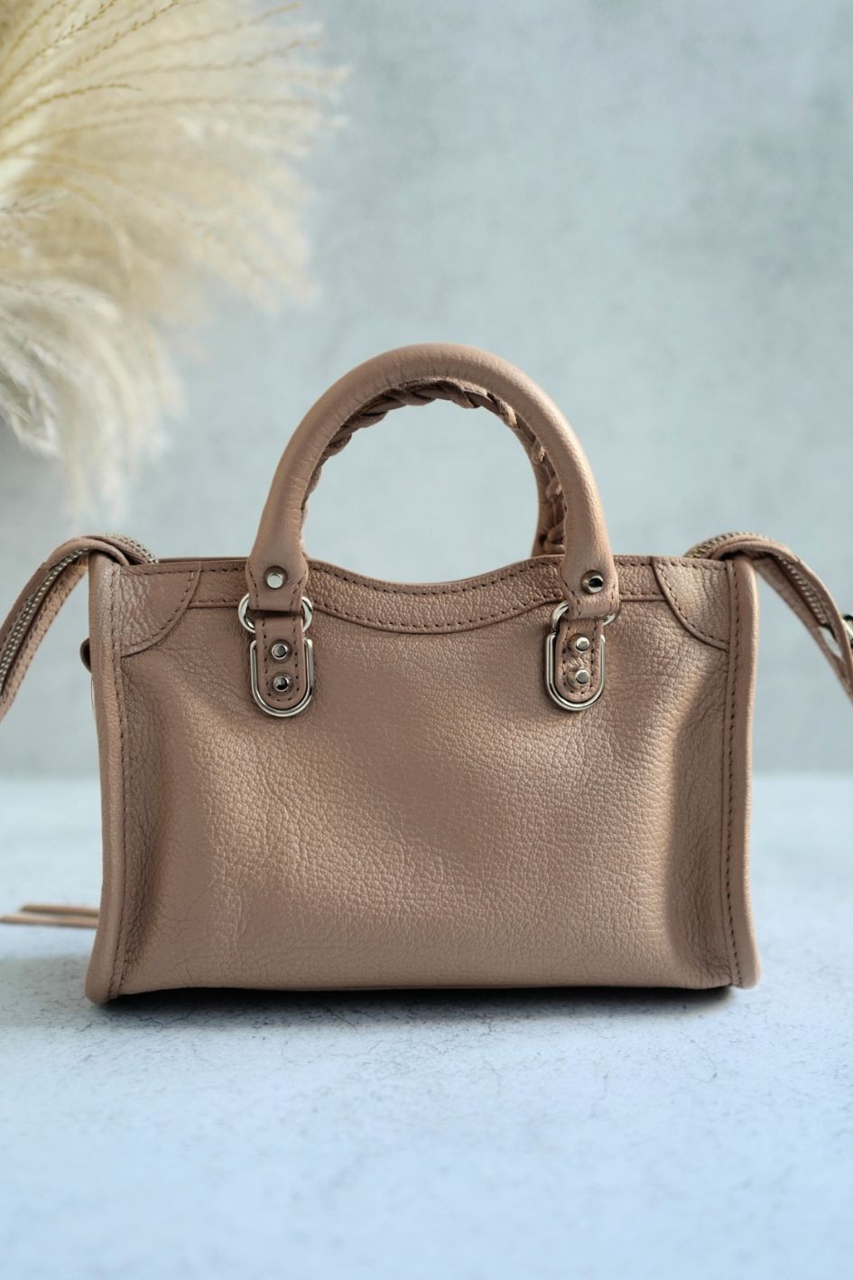 Balenciaga Nano City In Rose Sable Beige Nude Color With Metalic Edge