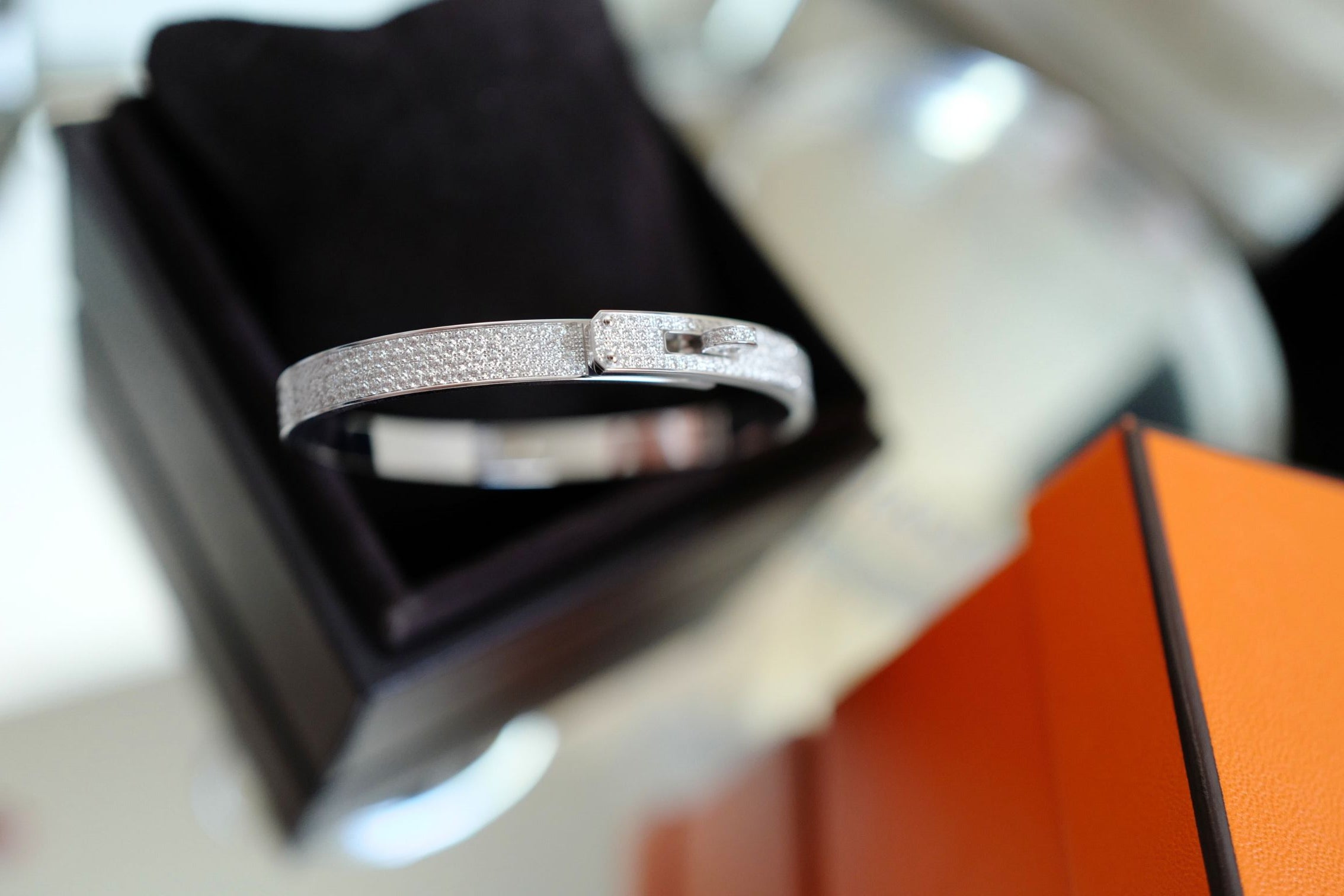 Hermès Kelly Bangle Bracelet PM Full Diamond 18K White Gold Size SH