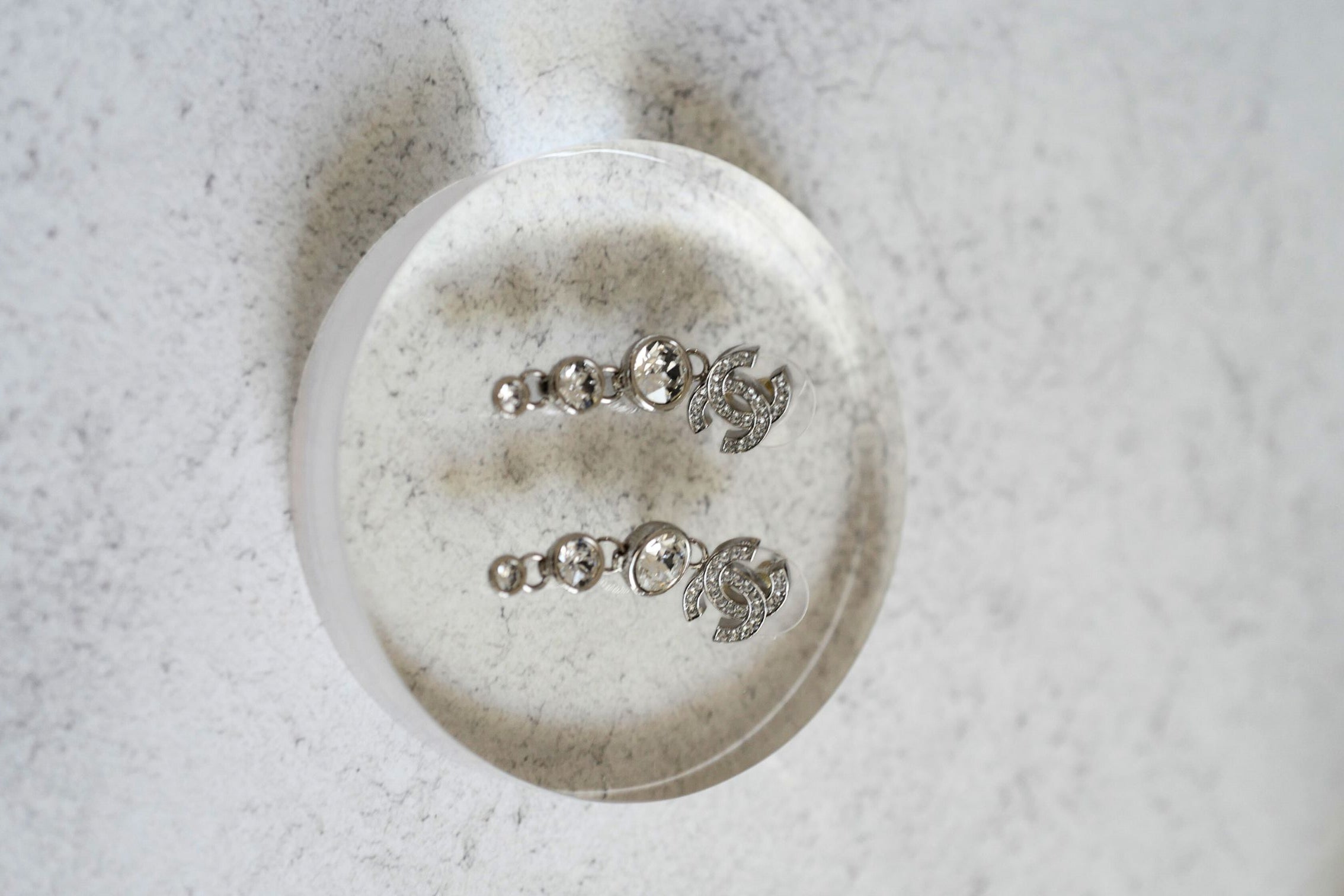 Chanel Drop CC Earrings 22K in Pearly White & Crystal BNIB