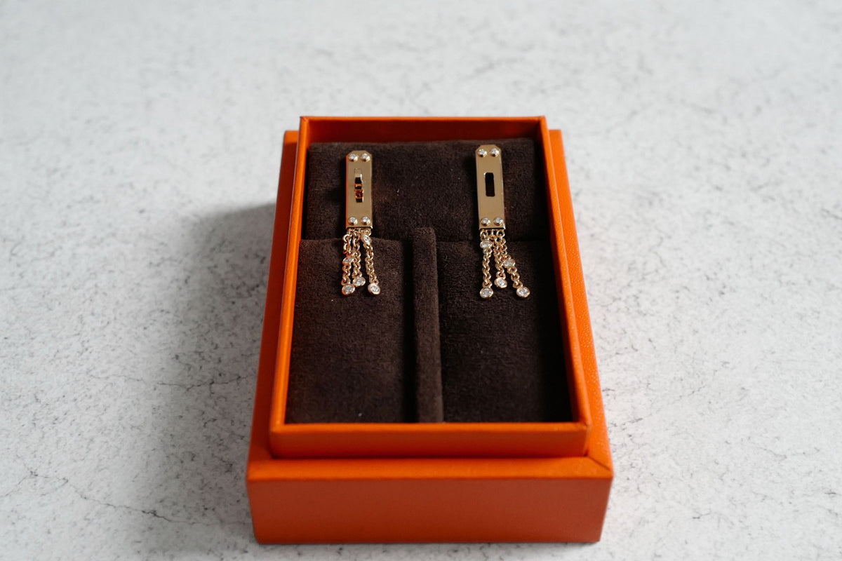 Hermès Kelly Gavroche Earrings Small Model 18K Rose Gold 18 Diamonds