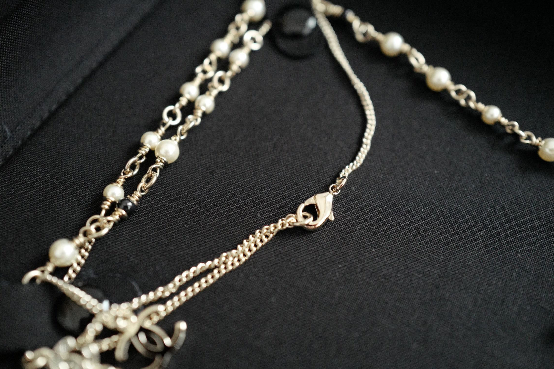Chanel CC Deer Long Pendant Necklace Gold and Faux Pearl