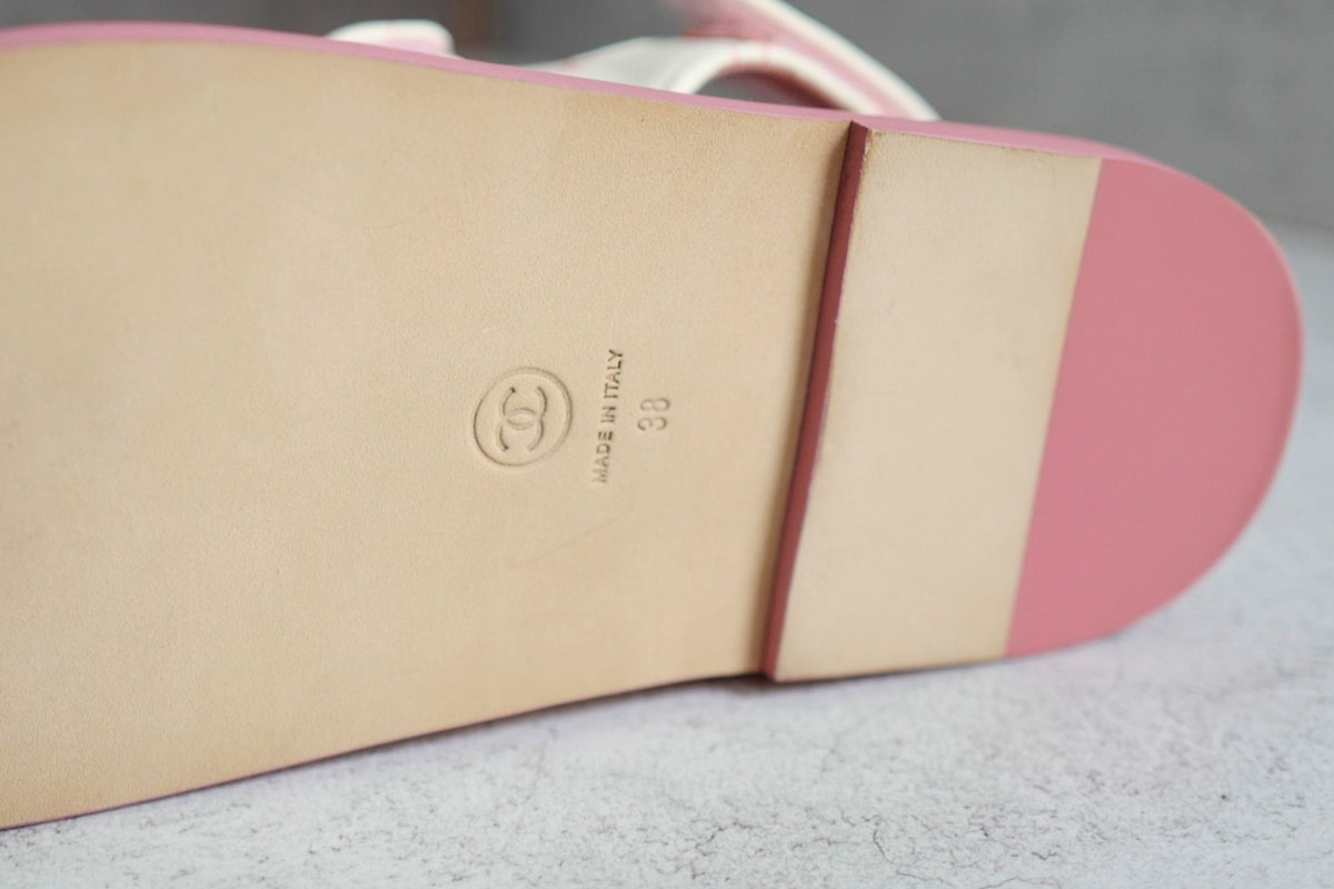 BNIB Chanel Dad Sandal 23A Monogram CC Logo In White/Pink Pink CC Logo Socks