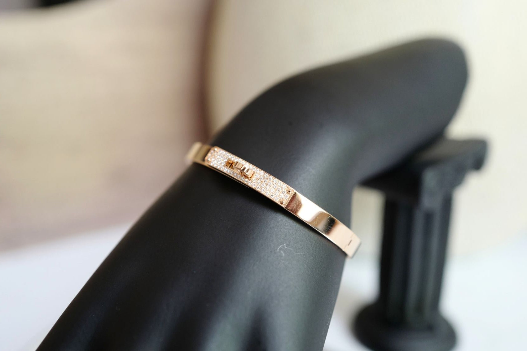 Hermès Kelly Diamond Bangle Bracelet 18K Rose Gold 0.36ct Size SH
