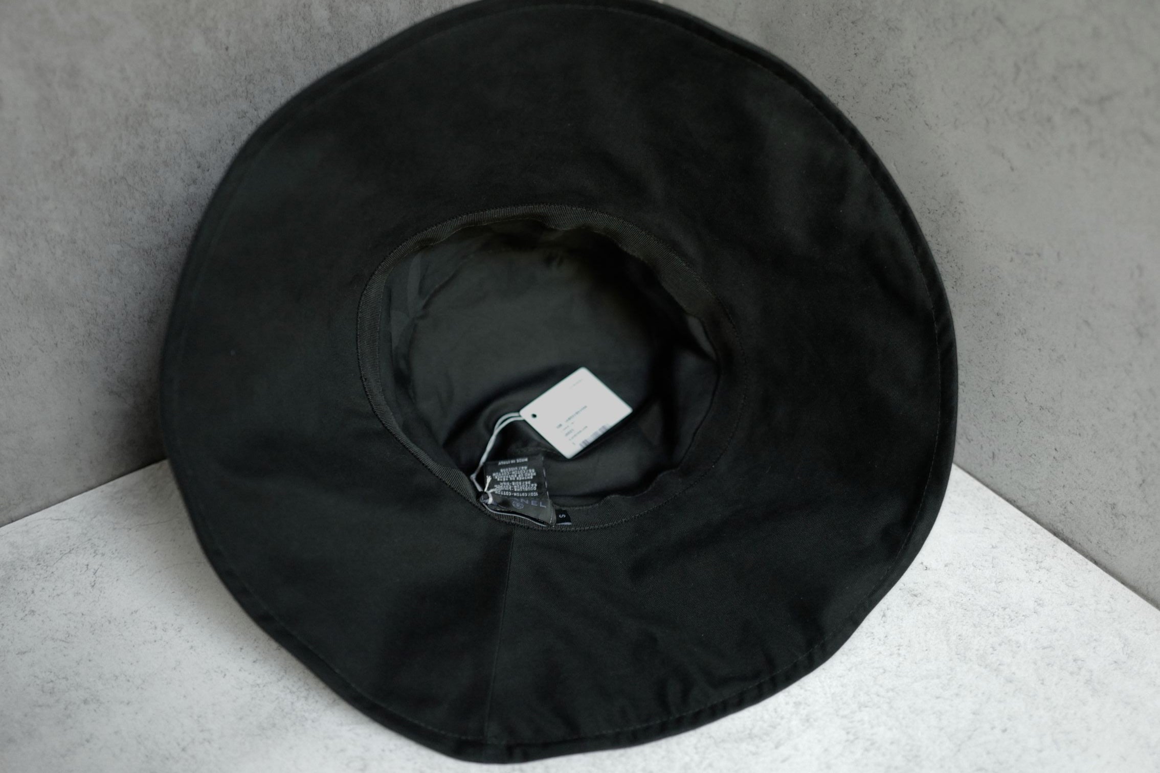 Chanel 26S Coco Beach Cloche Hat Black Cotton Metal Size S
