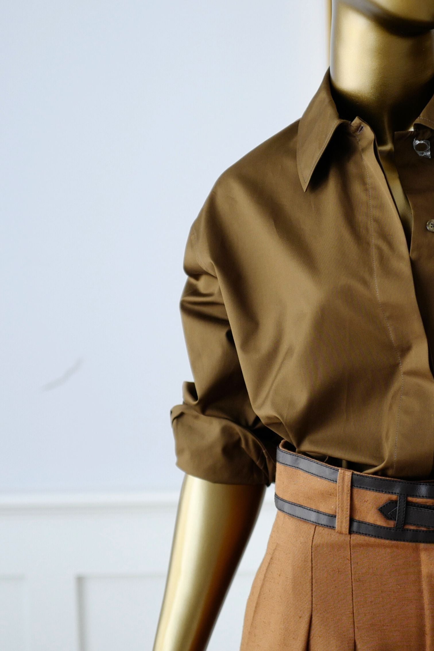 Hermès Women Shirt Marron Muschio Cotton Twill Size 36