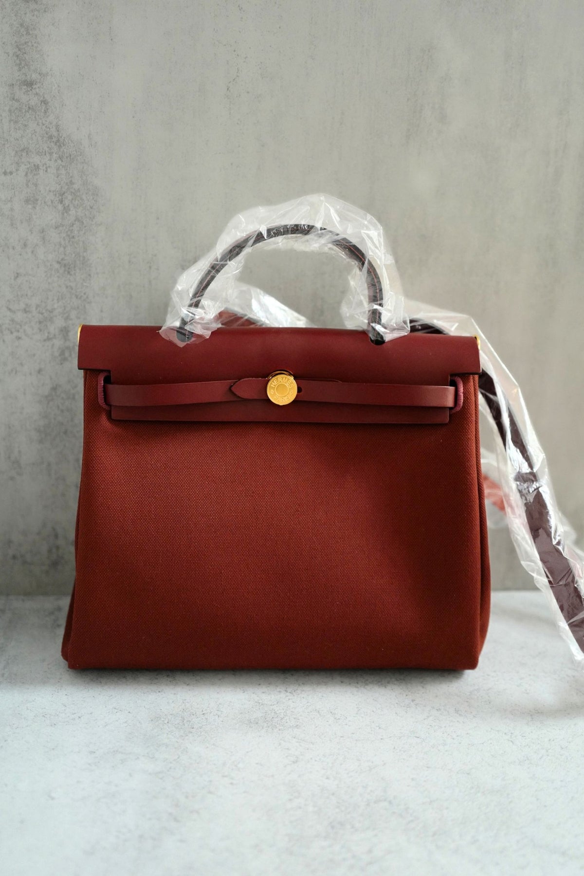 Hermes Herbag Zip 31 Rouge H Militaire Canvas Leather Gold Hardware