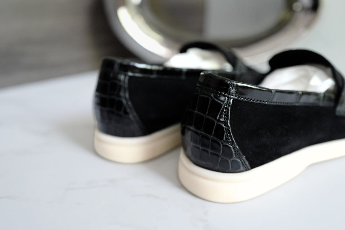 BNIB Loro Piana Summer Charms Walk Loafers In Black Suede Alligator strap Size 37